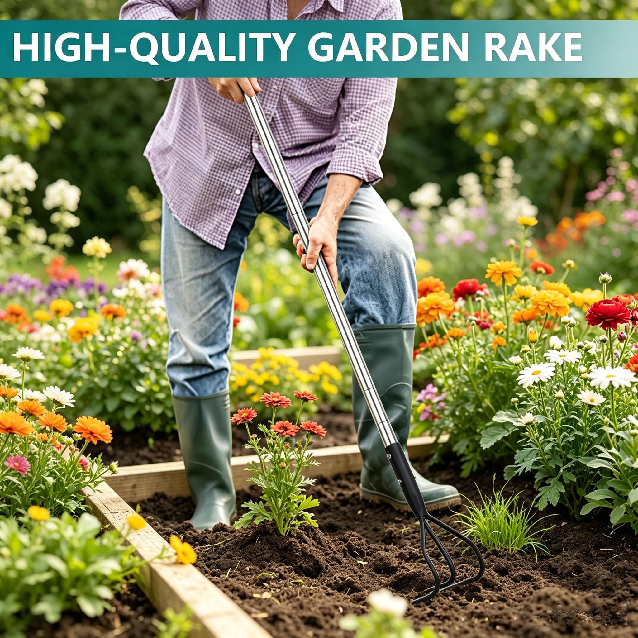 BARAYSTUS Handgrubber, Robuster 145 cm Langer Handgrubber Aus Kohlenstoffstahl, Verstellbare Länge, Gartengeräte, 3-Zinken-Grubber Für Den Garten, Lockerung des Bodens, Gartenhacke Cultivator
