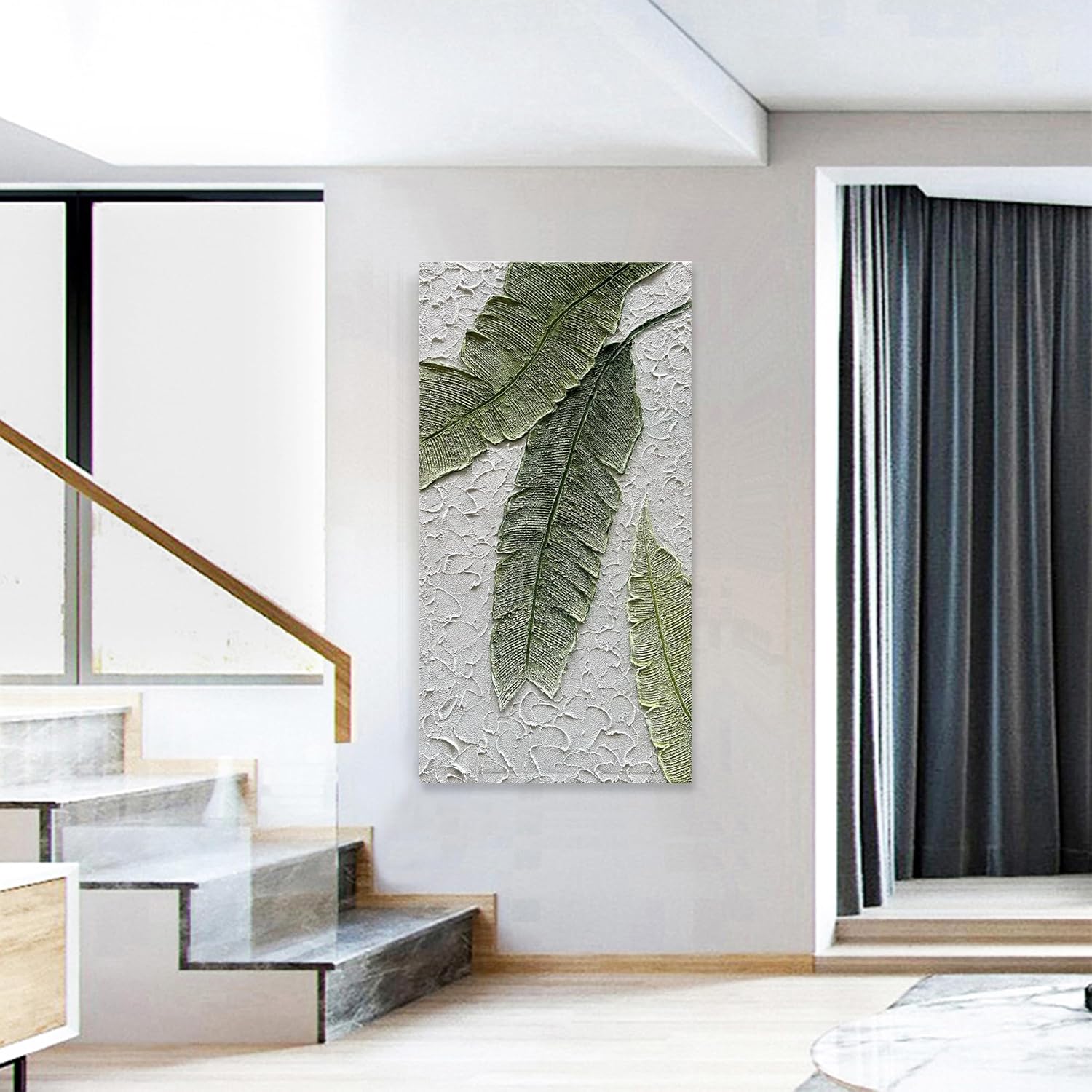 Diathou Art Hand-painted green plants Hand-painted Abstract painting Modern minimalist 3D texture wall art Oil painting Home bedroom wall Art Deco oil painting 48x24 inch vertical mural