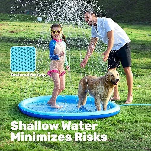 Miniatura 5 de SLOOSH Tapete antideslizante de 60 pulgadas para salpicaduras, juguetes de agua para exteriores, tapete de juego para niños y perros, regadera Azul