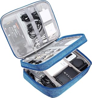 Electronic Bag Travel Cable Accessories Bag Waterproof Double Layer Electronics Organizer Portable Storage Case for Cable, Cord, Charger, Phone, Adapter, Power Bank, Kindle, Hard Drives (Sky Blue)