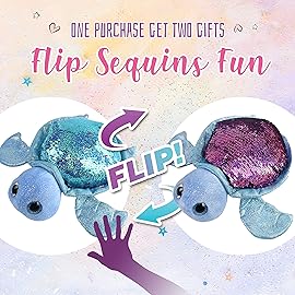 Athoinsu Reversible Sequins Stuffed Animal Sea Turtle Sparkly Soft Plush Toy Ocean Life Tortoise Throw Pillow Birthday Valentine\'s Day Plushie Gifts for Toddler Kids Boys and Girls, 12\'\' (Blue)