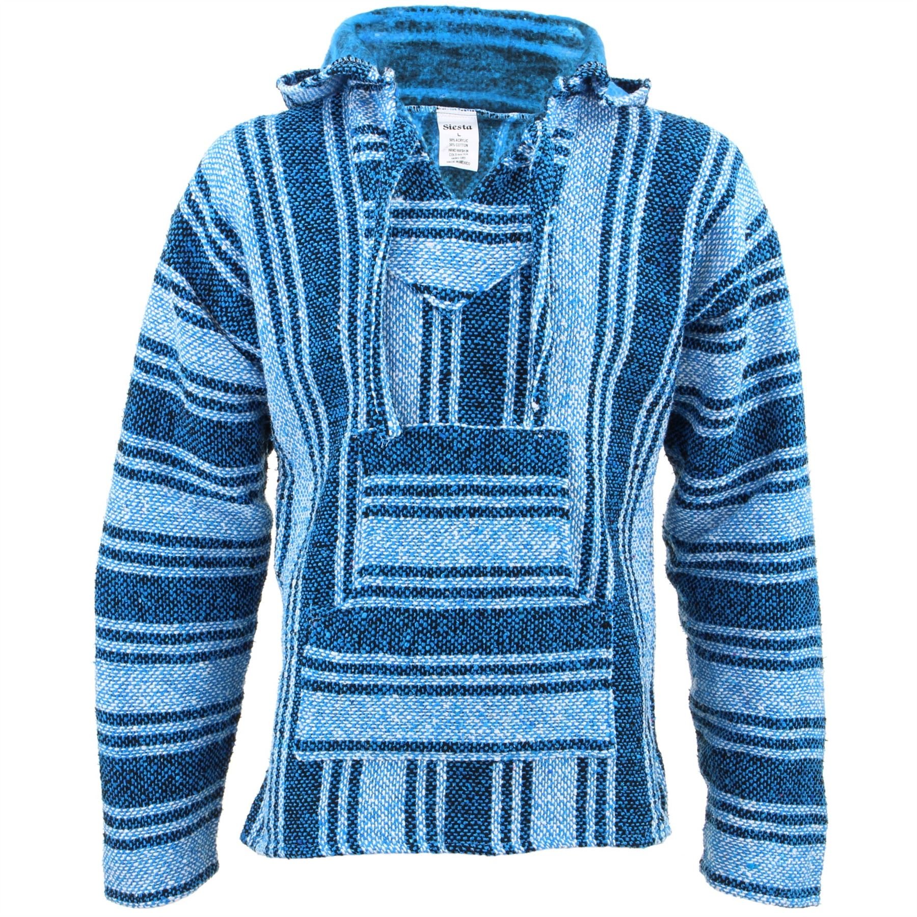 Siesta Mexican Baja Jerga Hoody - Light Blue (Large)