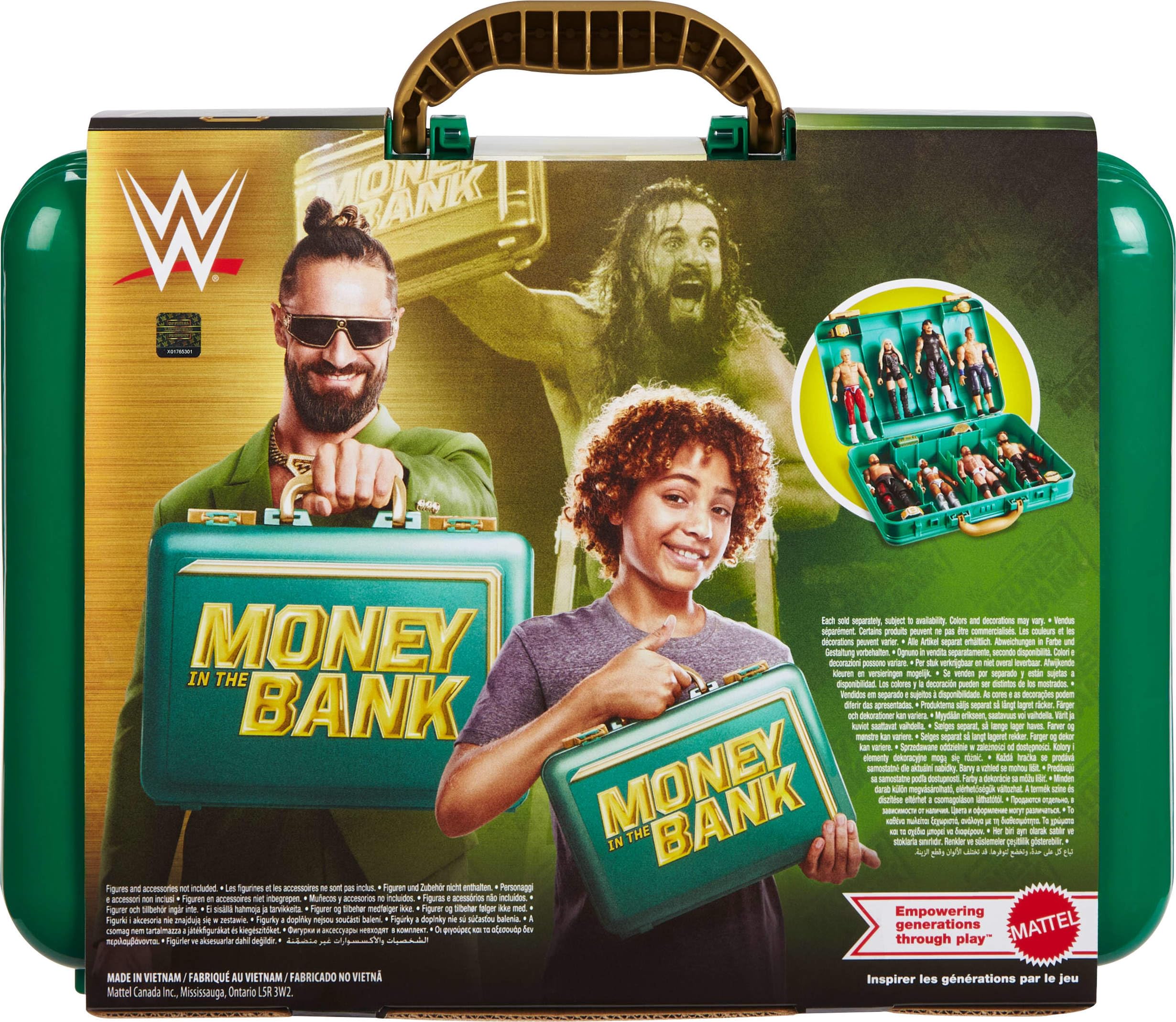 Mattel WWE Money in The Bank Collector Case | Otwierana torba do przenoszenia akcesorium do przechowywania wielu figurek akcji i ekspozycji