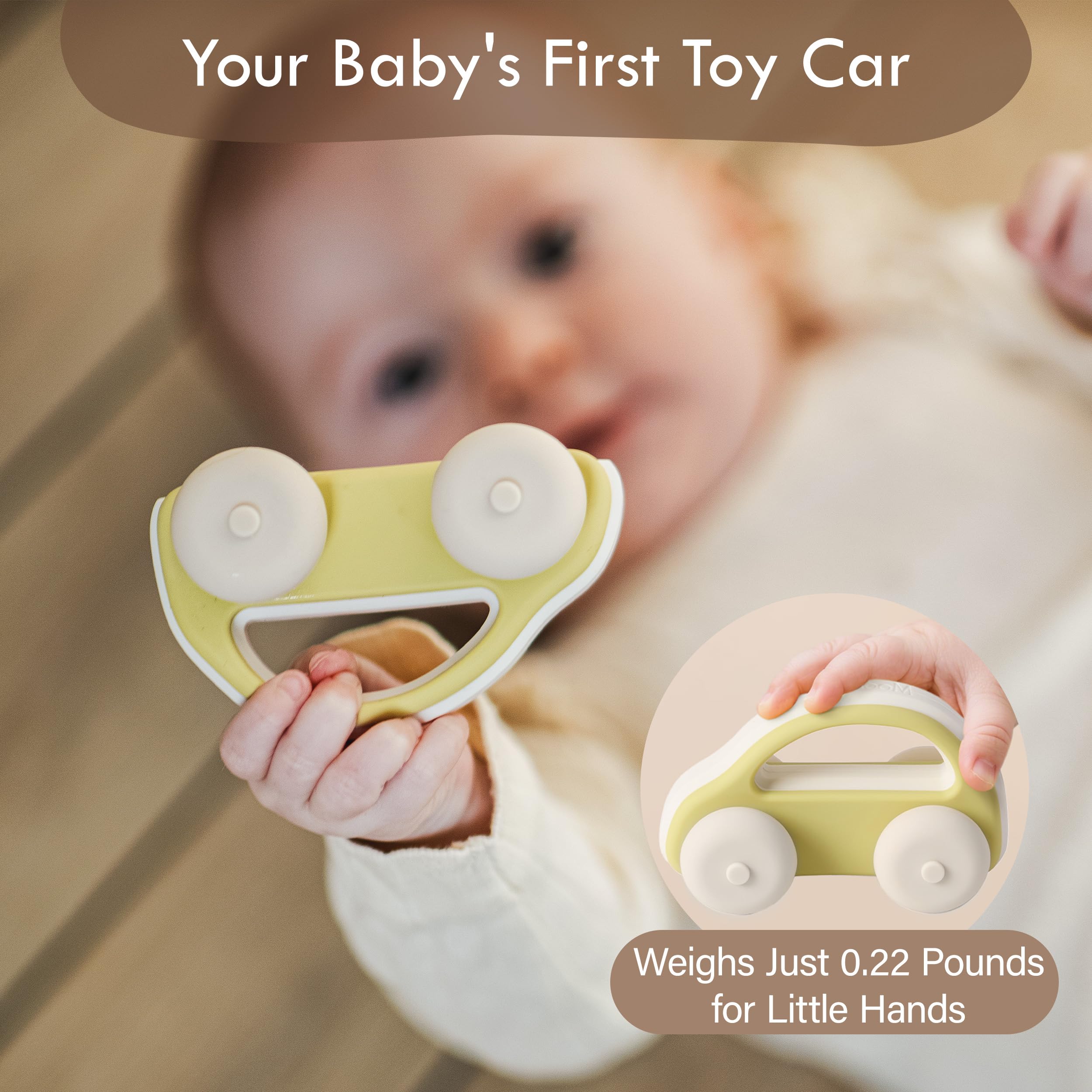 Moonkie Roll & Go Auto Spielzeug Set, 3er Pack, Silikon Spielzeugautos, Beißring Baby, Kinderspielzeug Geschenke Junge&Mädchen 6 Monate + 1 2 3 Jahre, BPA-frei, Sensorik Spielzeug, für Kita& Reise