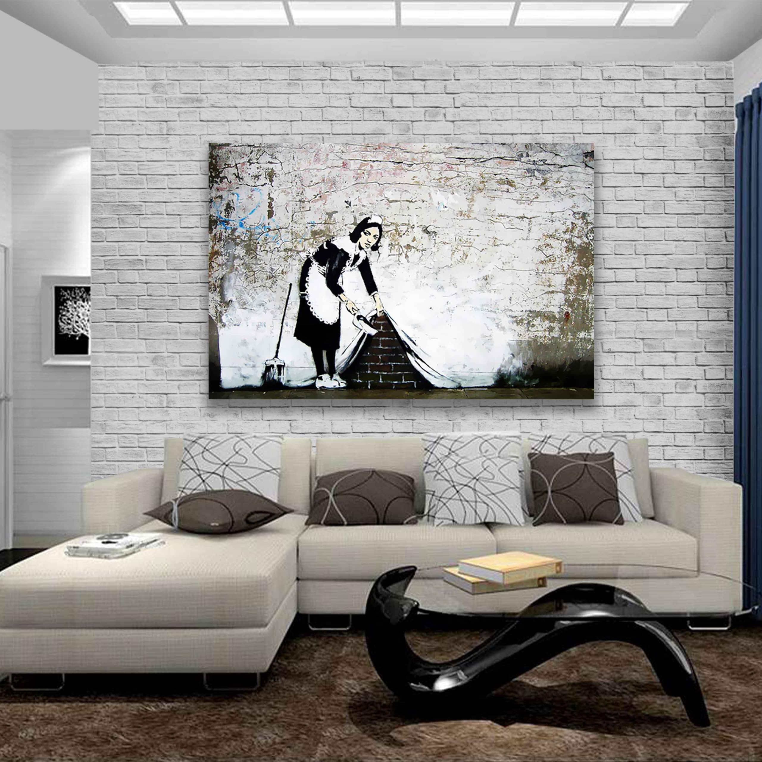 Kunstdruck Banksy Sweeper 70x100 cm in Weiß für moderne Wohnräume