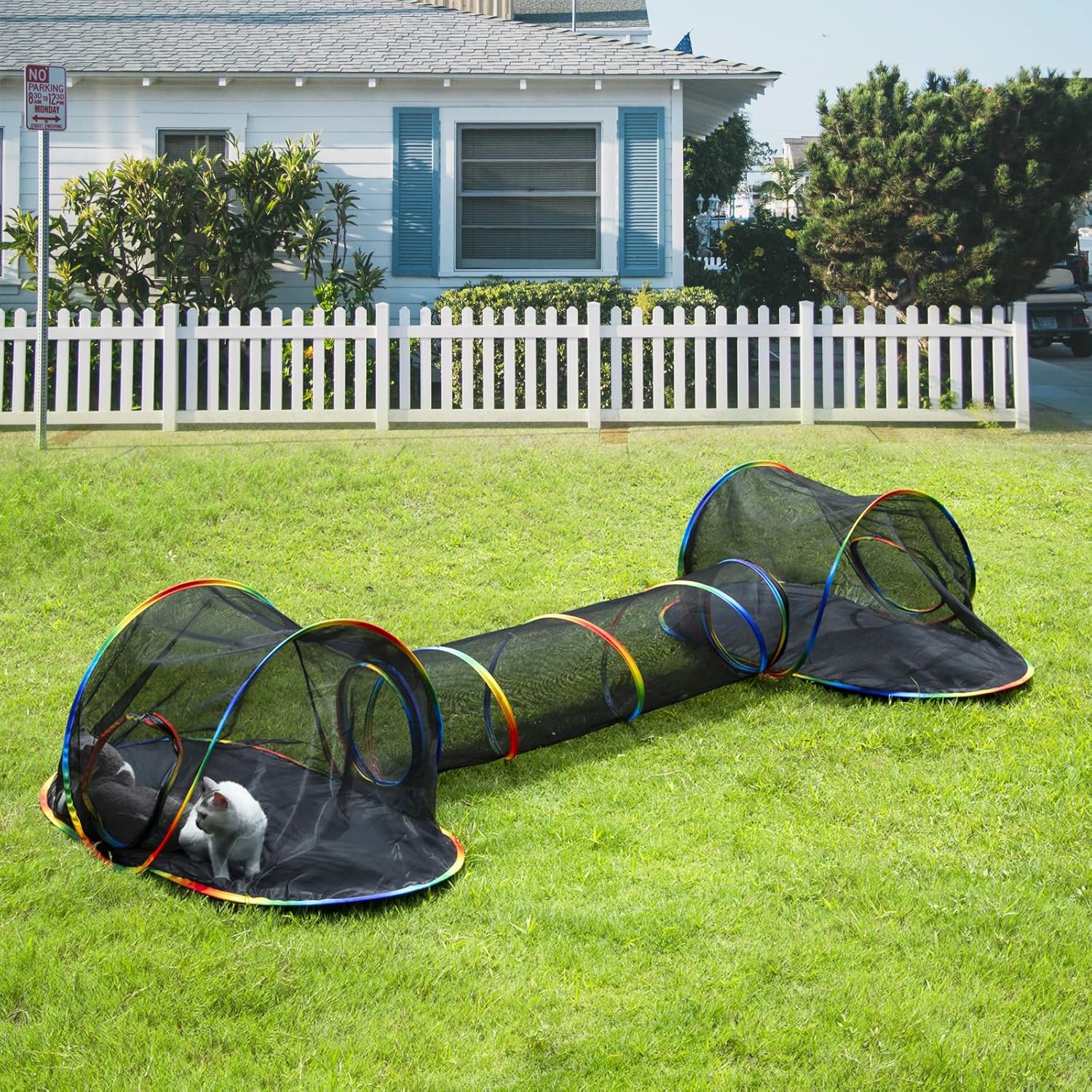 LUCKITTY Outdoor Rainbow Cat Enclosures Playground,Outside House for Indoor Cats Include Portable Cat Tent, 2 Way Cat Tunnel with 2 Boat Shape Tent, for Cats, Kitty and Small Animals,with Storage Bag 2 Boat Cube+Tunnel