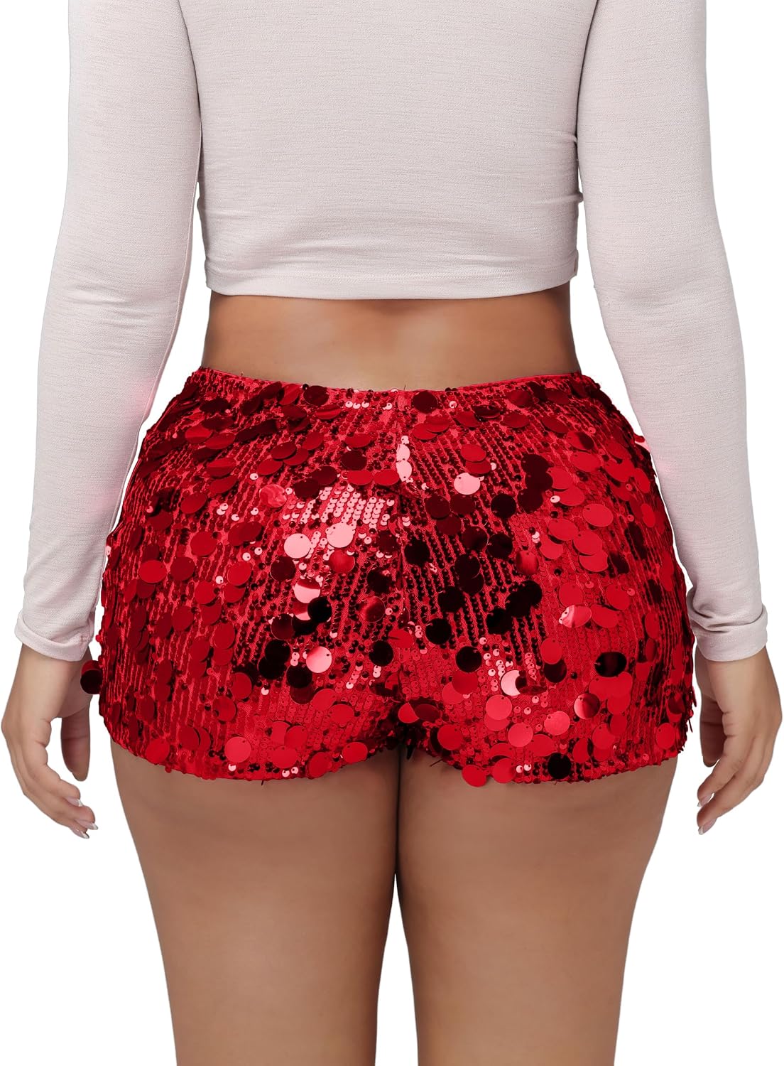 Women Sequin High Waist Shorts Sparkly Clubwear Hot Pants for Party, Dance