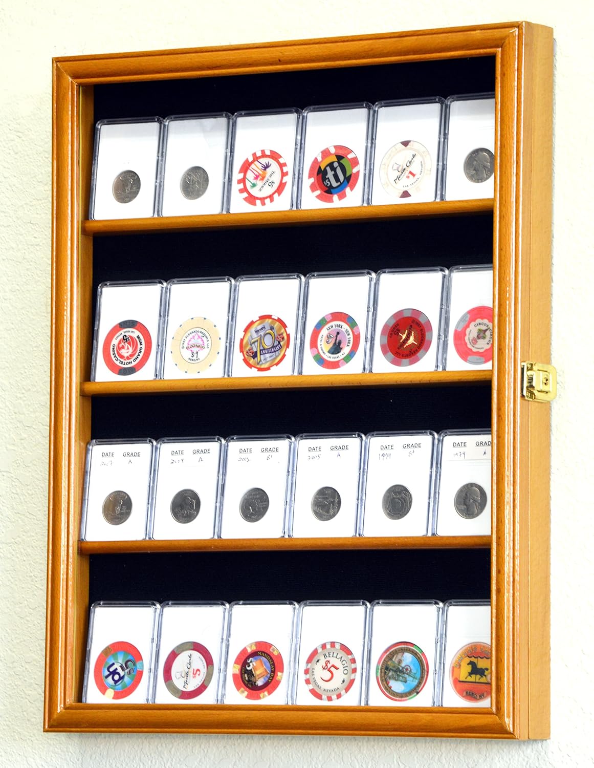 24 Collector NGC PCGS ICG Coin Slab Display Case Cabinet Holder Rack – Lockable, Oak