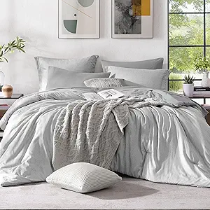 Monbix Queen Comforter Set - 7 Pieces Cationic Dyeing Light Grey Bed in a Bag Queen Bedding Sets with Comforter, Sheets, Pillowcases & Shams, Reversible Bedding Comforters Sets