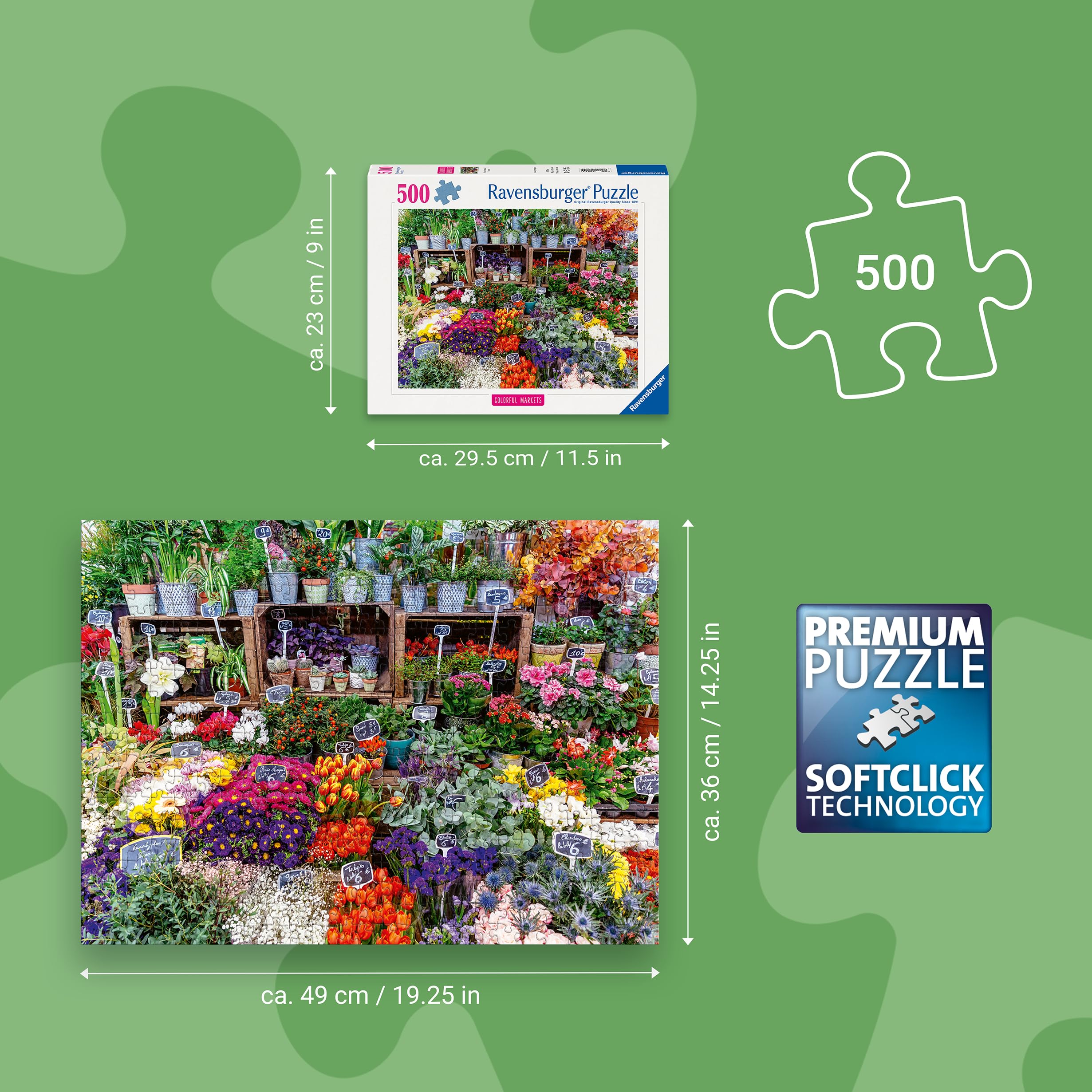 Ravensburger 500 Piece Jigsaw Puzzle - Flower Market, France, Multicolor, 29.5 x 23.1 x 3.7 cm - Image 3