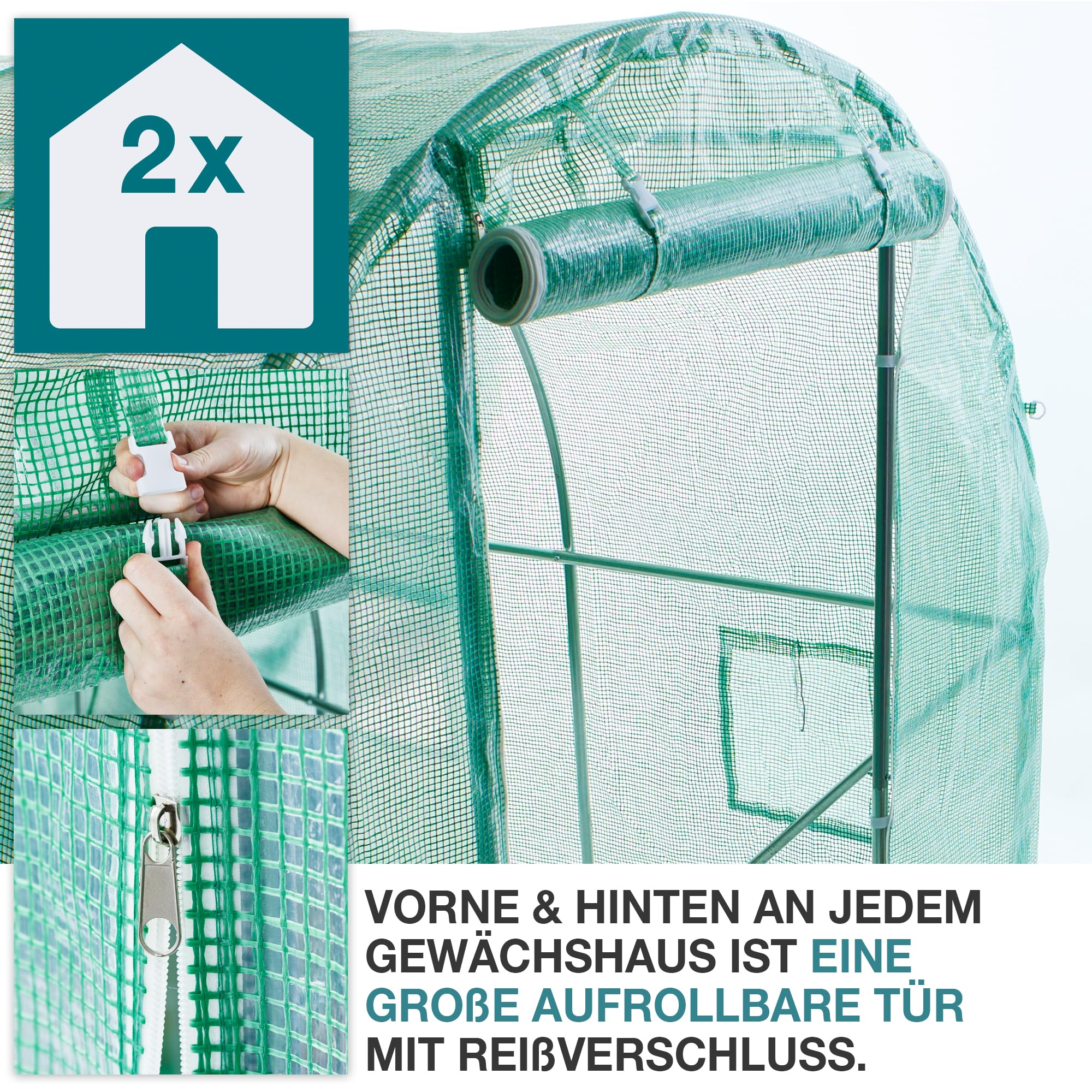 TOM Gewächshaus Ersatzfolie UV beständig Winterfest wetterfest wasserdicht Gitterfolie transparent grün 200x300 cm