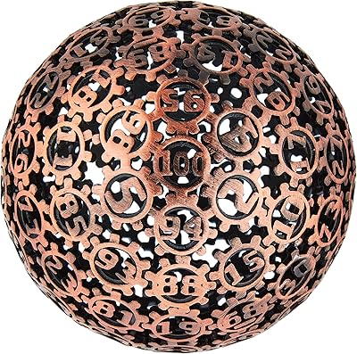 Clockwork Hollow d100 Polyhedral Dice in Protective Case - Giant 45mm Metal 100 Sided Die with Steampunk Gears - Premium N...