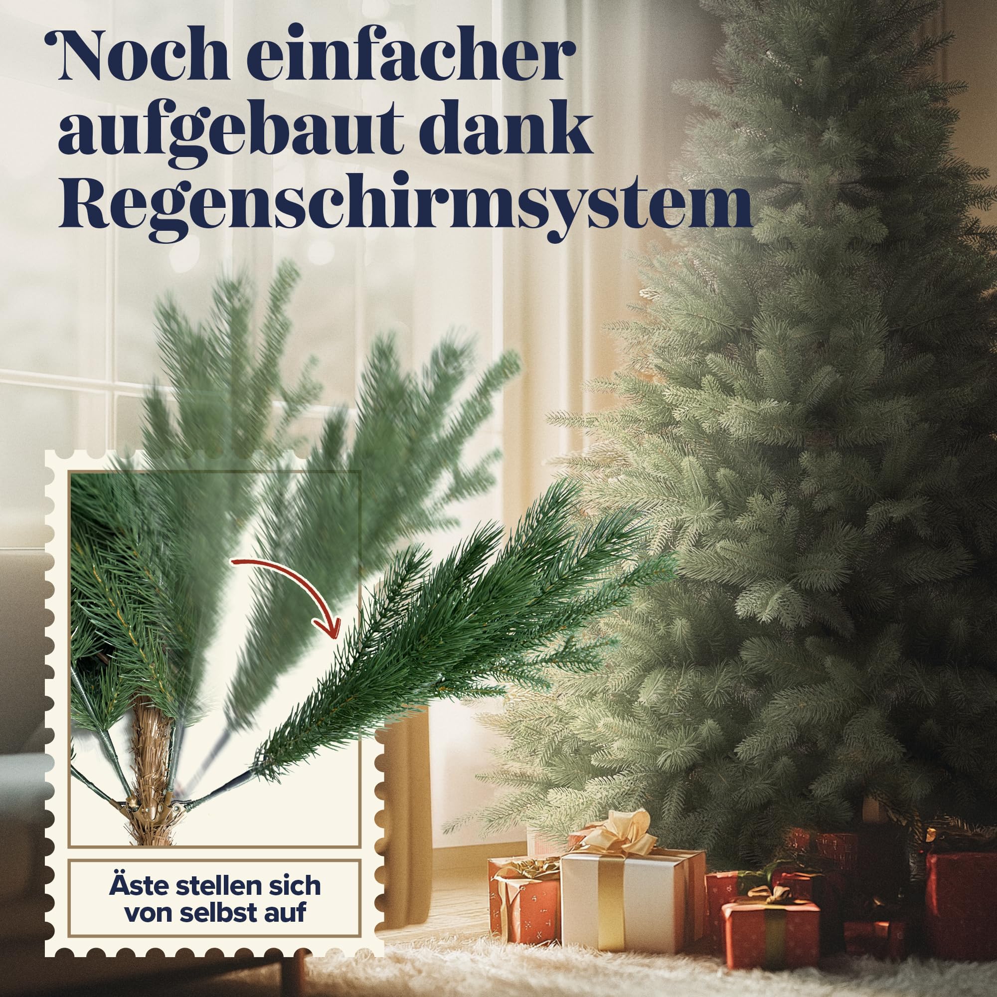 Weihnachtsbaum künstlich 180cm 100% PE Spritzguss - TESTSIEGER - Naturgetreu, dichte Zweige, Künstlicher Weihnachtsbaum mit Holzständer und Aufbewahrungstasche – Tannenbaum künstlich von Pure Living