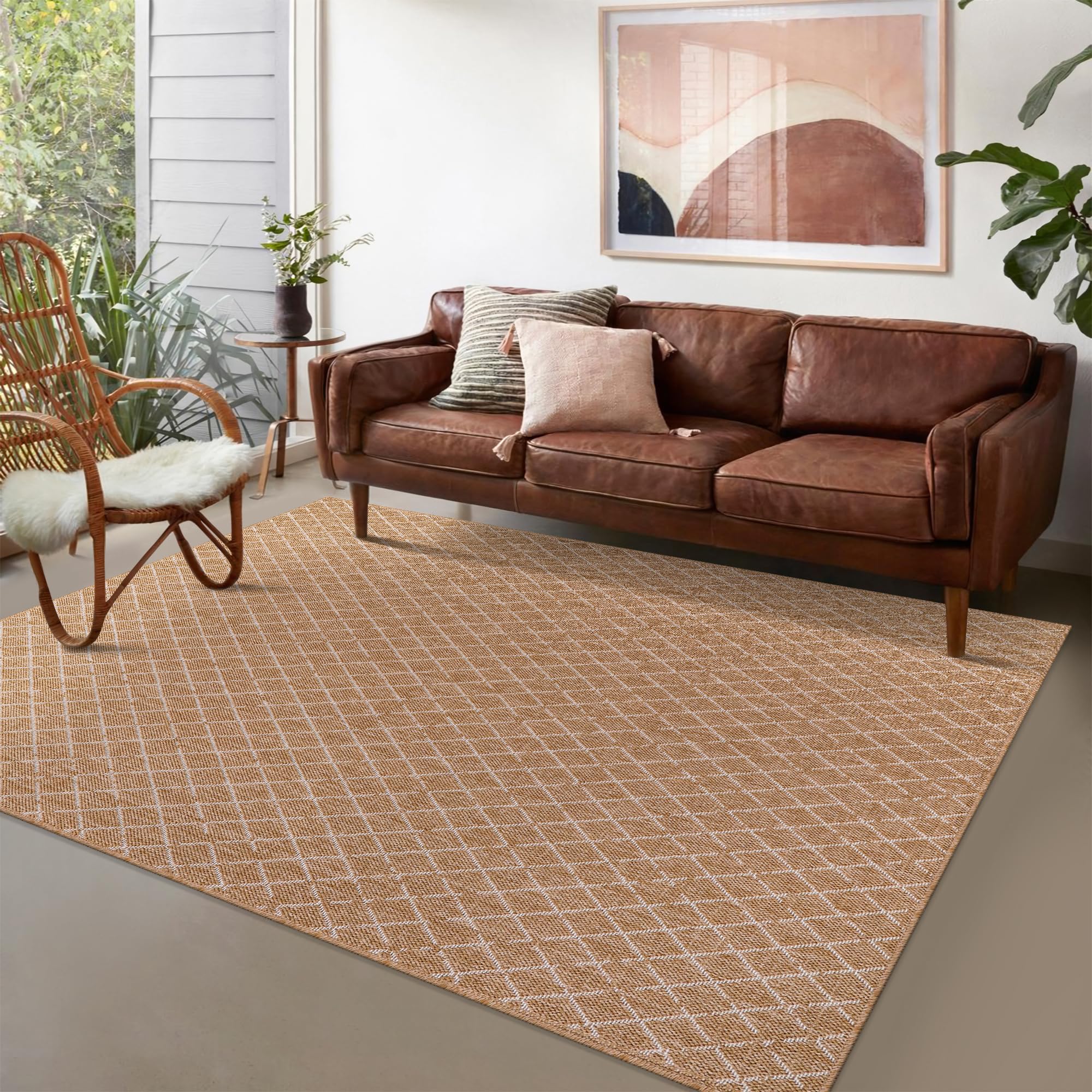 NETLINE HOME Rugs Living Room - Non slip, Washable Area Rug - Beige Rug, Suitable for Indoor and Outdoor Use, UV and Weather Resistant, Carpet for Bedroom, Kitchen, Verandas (Beige 4, 160X230 CM)