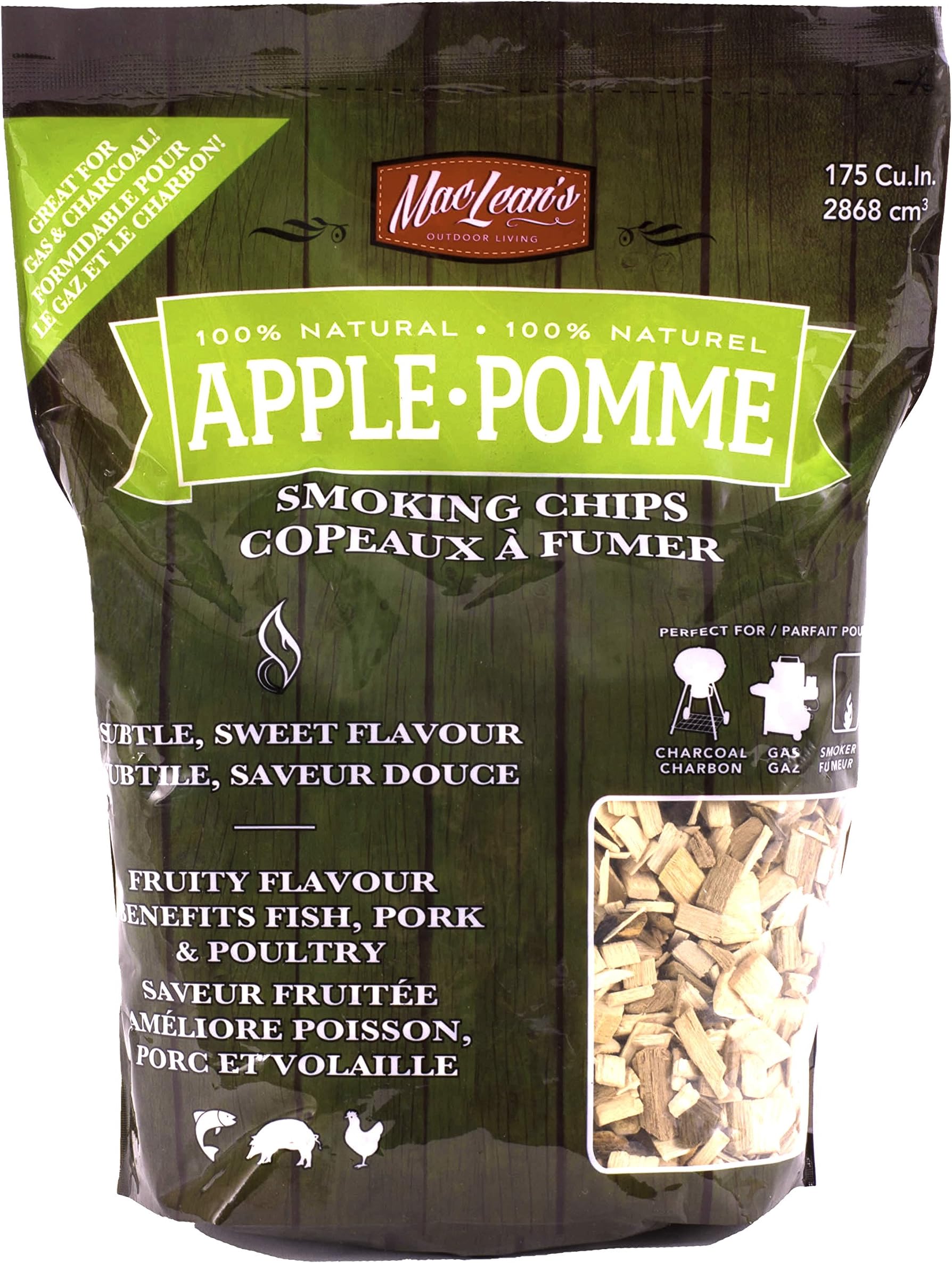 MacLean's Outdoor Authentic Apple Wood Smoking Chips, 175 Cu. in. Bag
