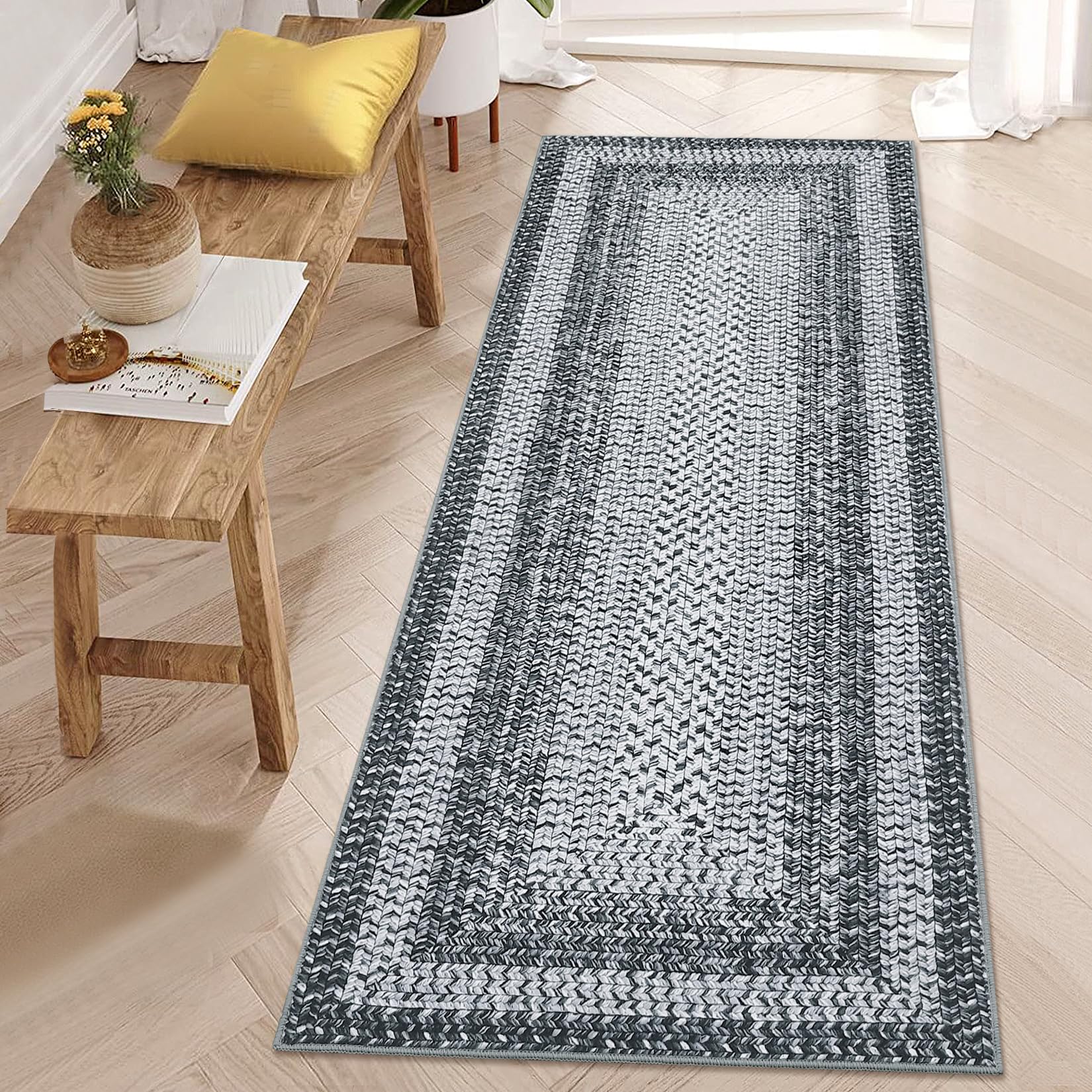 RUGSREAL Runner Rug 2x8 Machine Washable Hallway Rug Entryway Long Runner Carpet Braided Printed Throw Mat Non Slip Kitchen Runner Mat Living Room