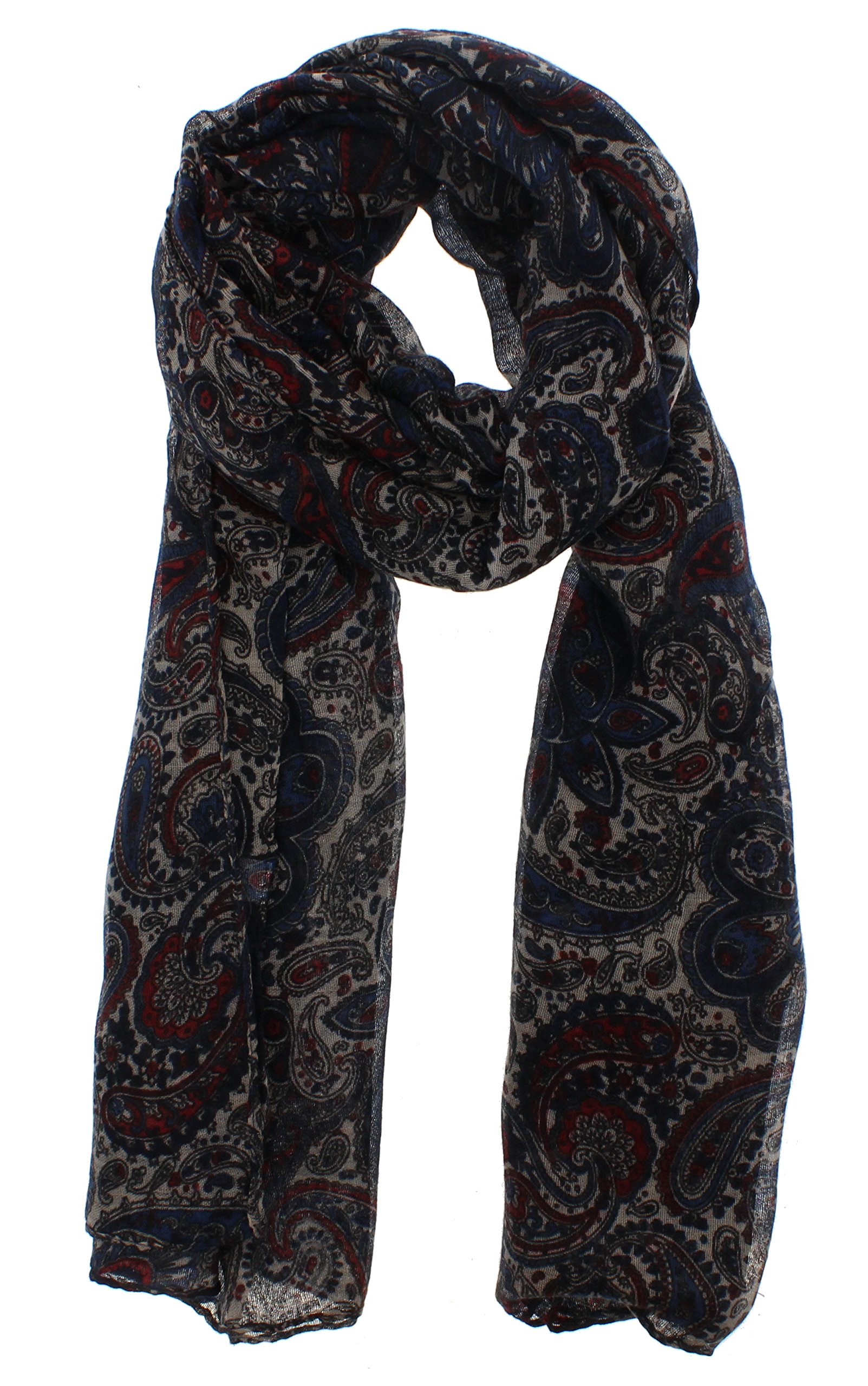 Zac's Alter Ego Women's Navy Blue Long Lightweight Vintage Paisley Print Oversized Scarf