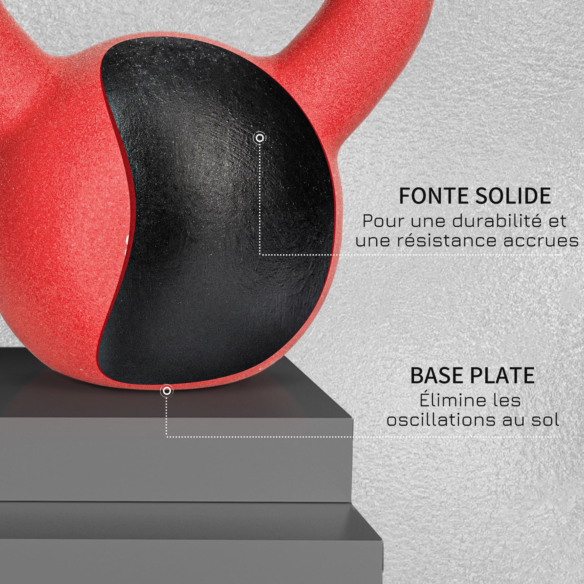 HOMCOM Kettlebell 10 kg en Métal, Poids pour Entraînements avec Poignée Antidérapante et Fond Plat, Kettlebell pour Fitness, Musculation à Domicile et au Gym, Rouge et Noir