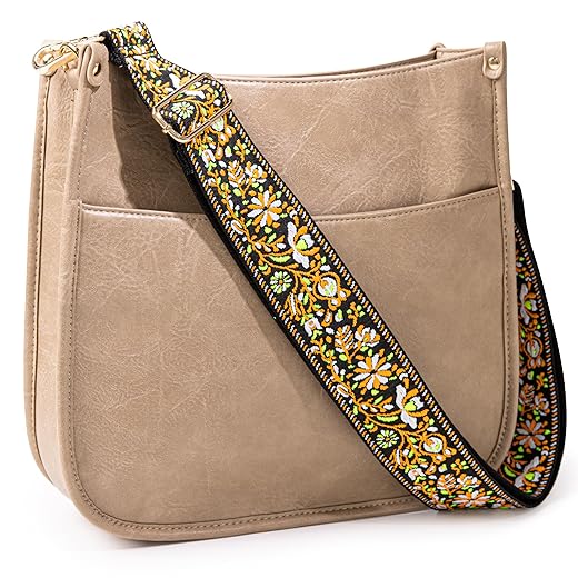 Viva Terry Vegan Leather Crossbody Fashion Shoulder Bag Purse with Adjustable Strap (Light Khaki)