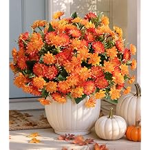 Artificial Fall Mum Flowers for Outdoor, Faux Chrysanthemum Bushes UV Resistant, Waterproof Floral Arrangements, Fake Autumn Daisy Flowers for Front Door Patio Garden Yard Planter Home Decor, Orange