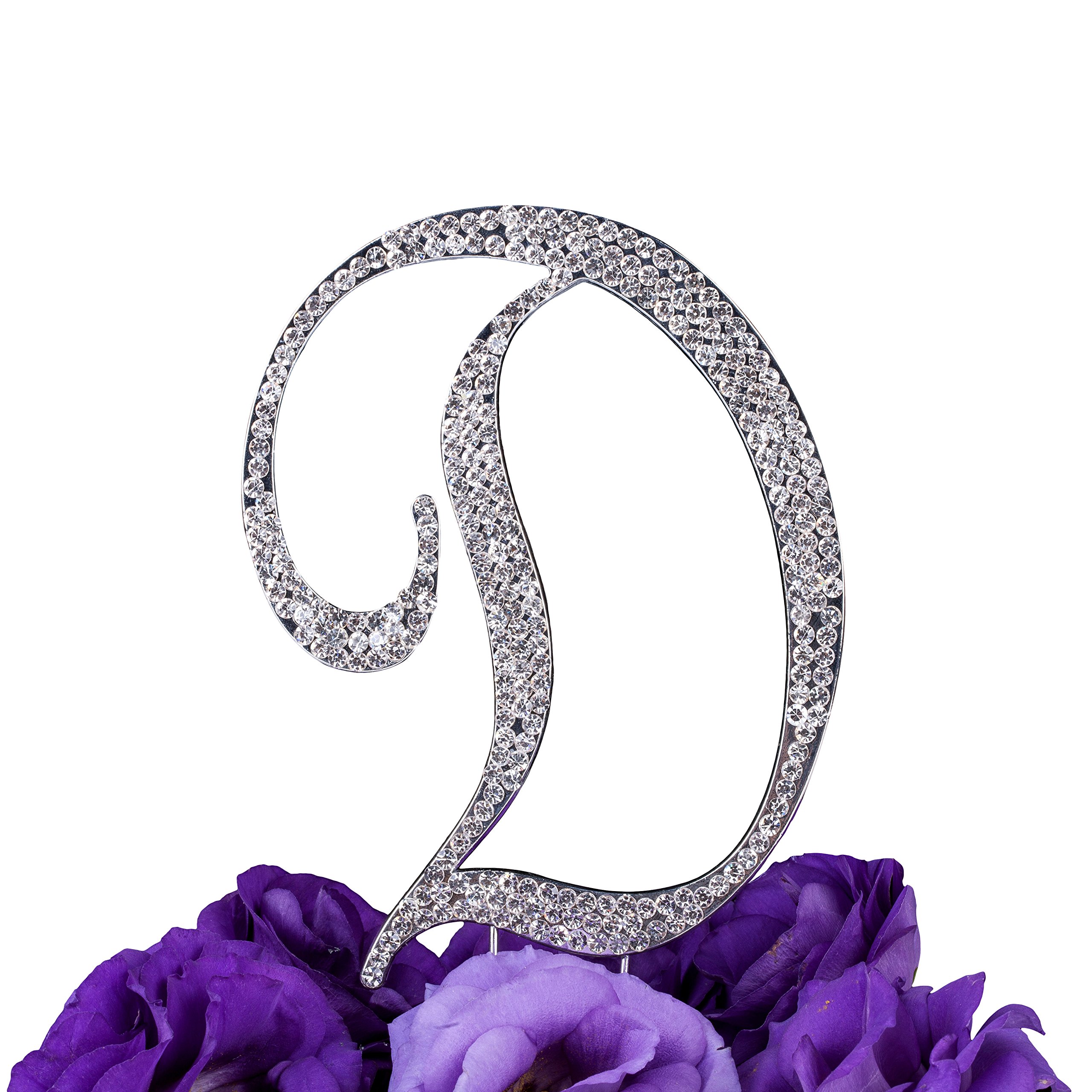 LOVENJOY Gift-Boxed Rhinestone Monogram Cake Topper Letter D Silver