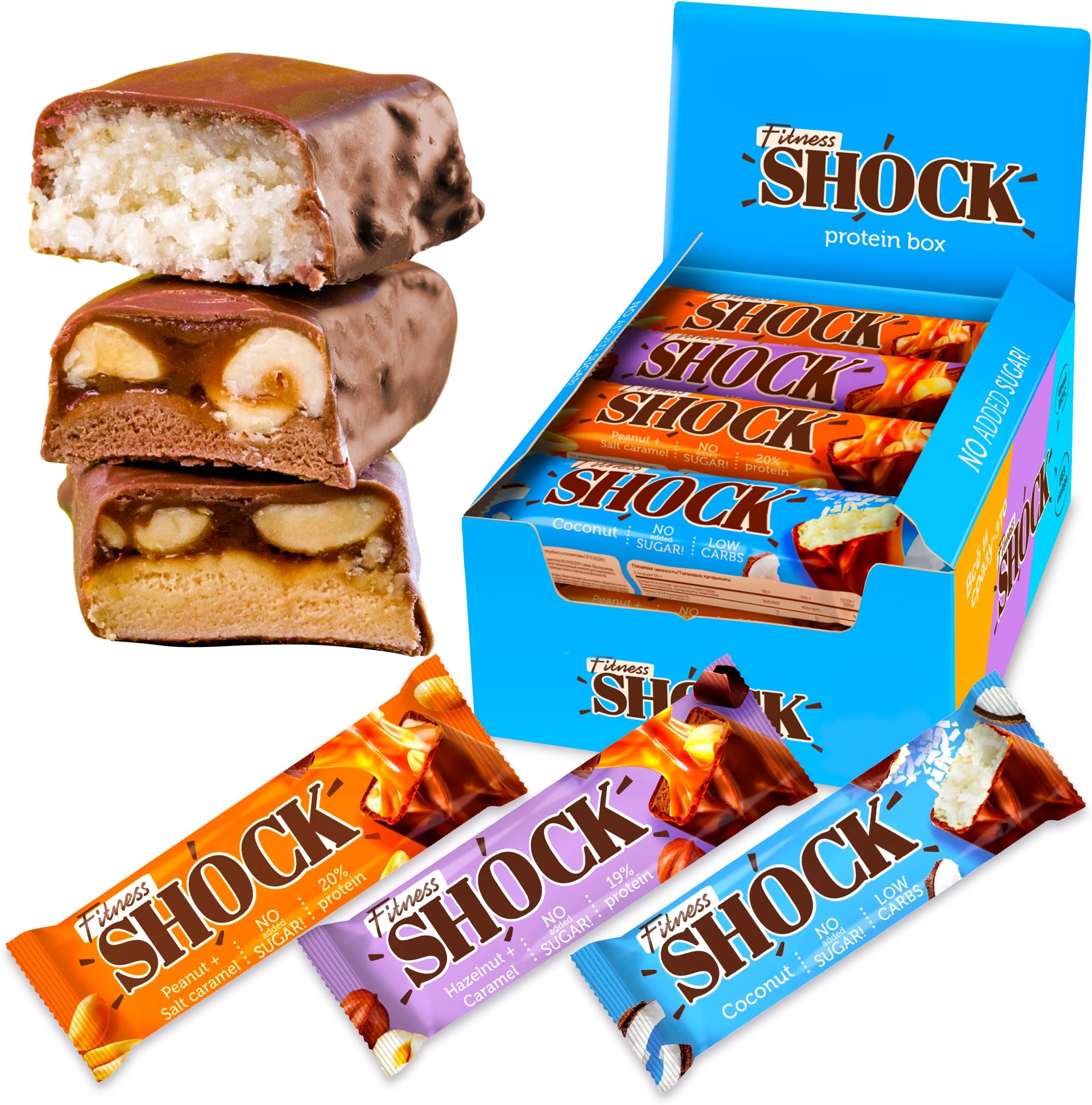 Protein Bars No Sugar Added, Low Carb, High Fiber Snacks – 3 Delicious Chocolate Flavors | Variety Flavour Box | 12x50g