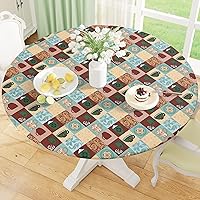 Vista 16 de Misaya - Mantel redondo ajustable con borde elástico, 100% impermeable y resistente al aceite, mantel de plástico con respaldo de franela de vinilo