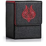 ZLCA Card Deck Box for MTG with 2 Dividers, Deck Storage Box Fits 100+ Single Sleeved, PU Leather TCG Case Holder for Magic Commander Yugioh(Black&Red,Leaf)