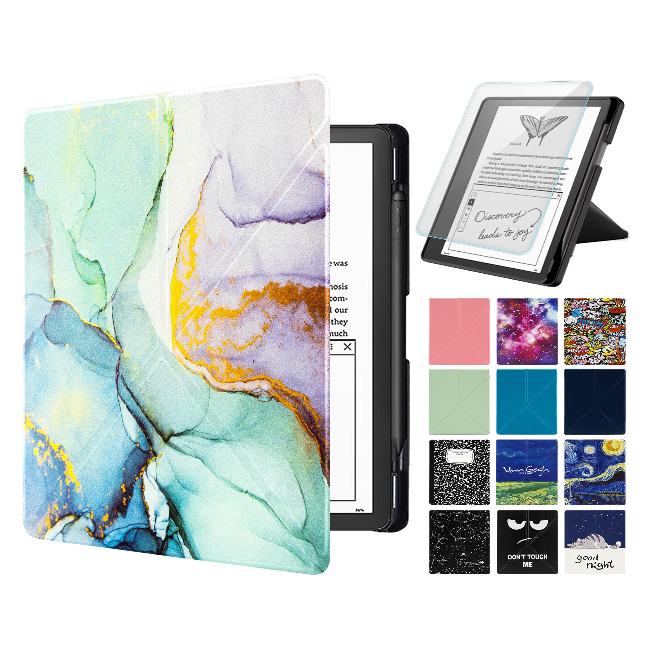 Custodia con supporto compatibile con Kindle Scirbe, include una pellicola proteggi schermo, custodia in pelle PU di alta qualità con auto sleep/wake per Kindle Scribe da 10,2 pollici (versione 2022
