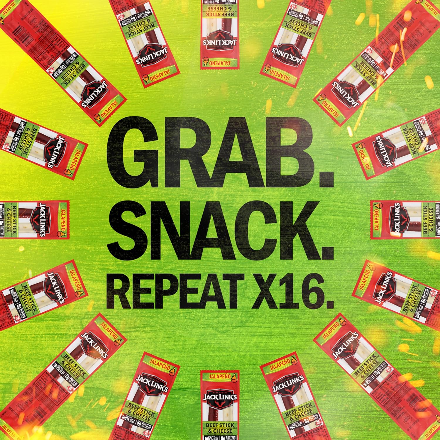 Jack Link's Jalapeno Beef & Cheese Combo, Spicy Snack Pack, Made with 100% Beef and Real Wisconsin Cheese, 8g protein, Individually Wrapped Snacks - 1.2 Ounce (Pack of 16)
