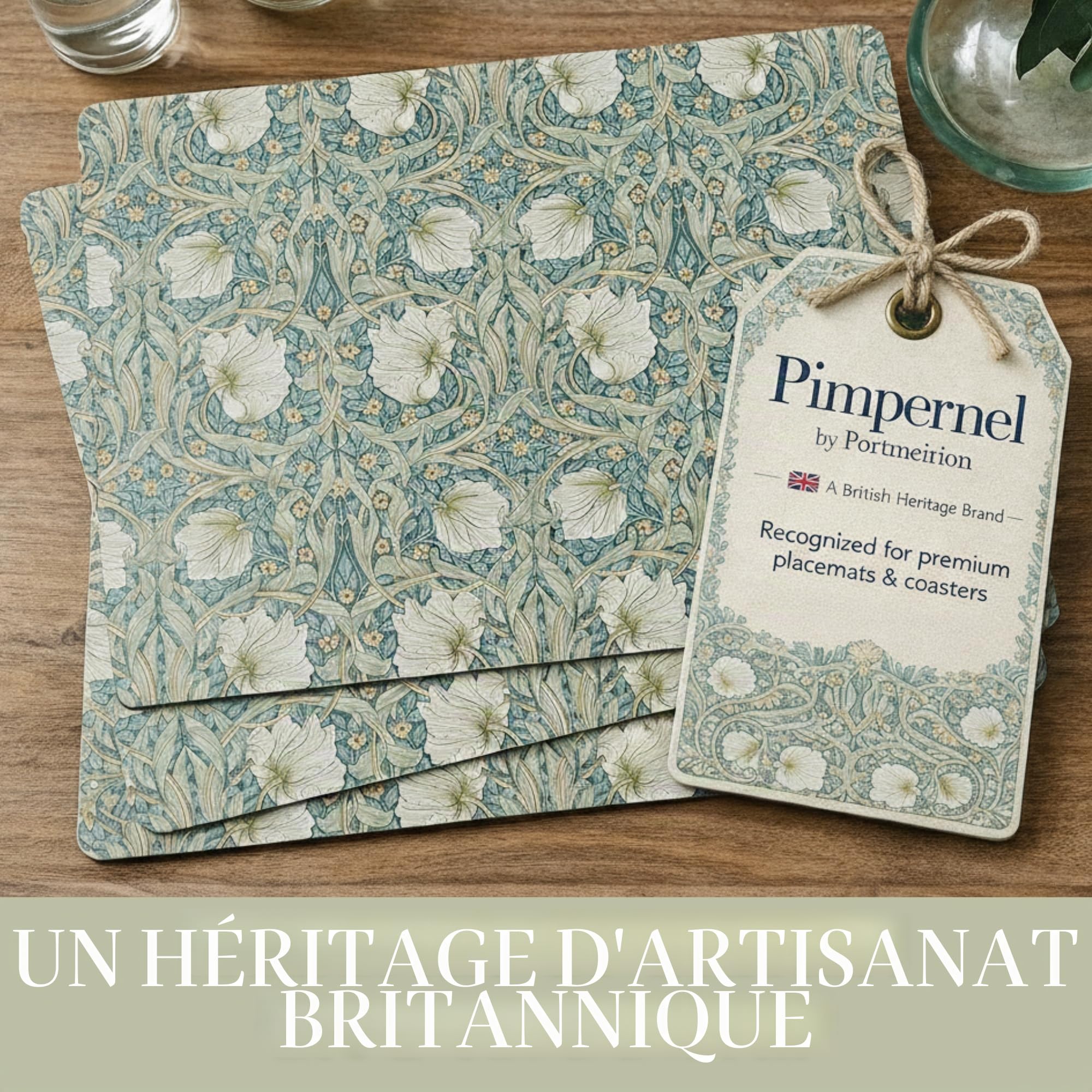 Pimpernel Morris & Co Privat Lot de 4 Sets de Table résistants à la Chaleur, Motif Floral et Dos en liège, pour Table de Salle à Manger, Cadeau pour Occasions spéciales, Bleu