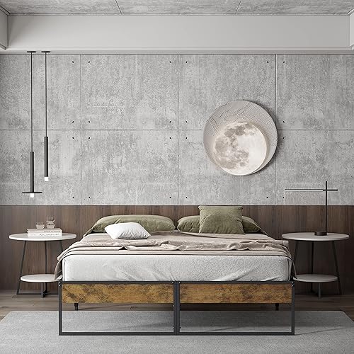 Miniatura 1 de Base de cama tamaño King de 14 pulgadas con panel de madera, plataforma de soporte de listones de metal negro, base de colchón, sin ruido, fácil