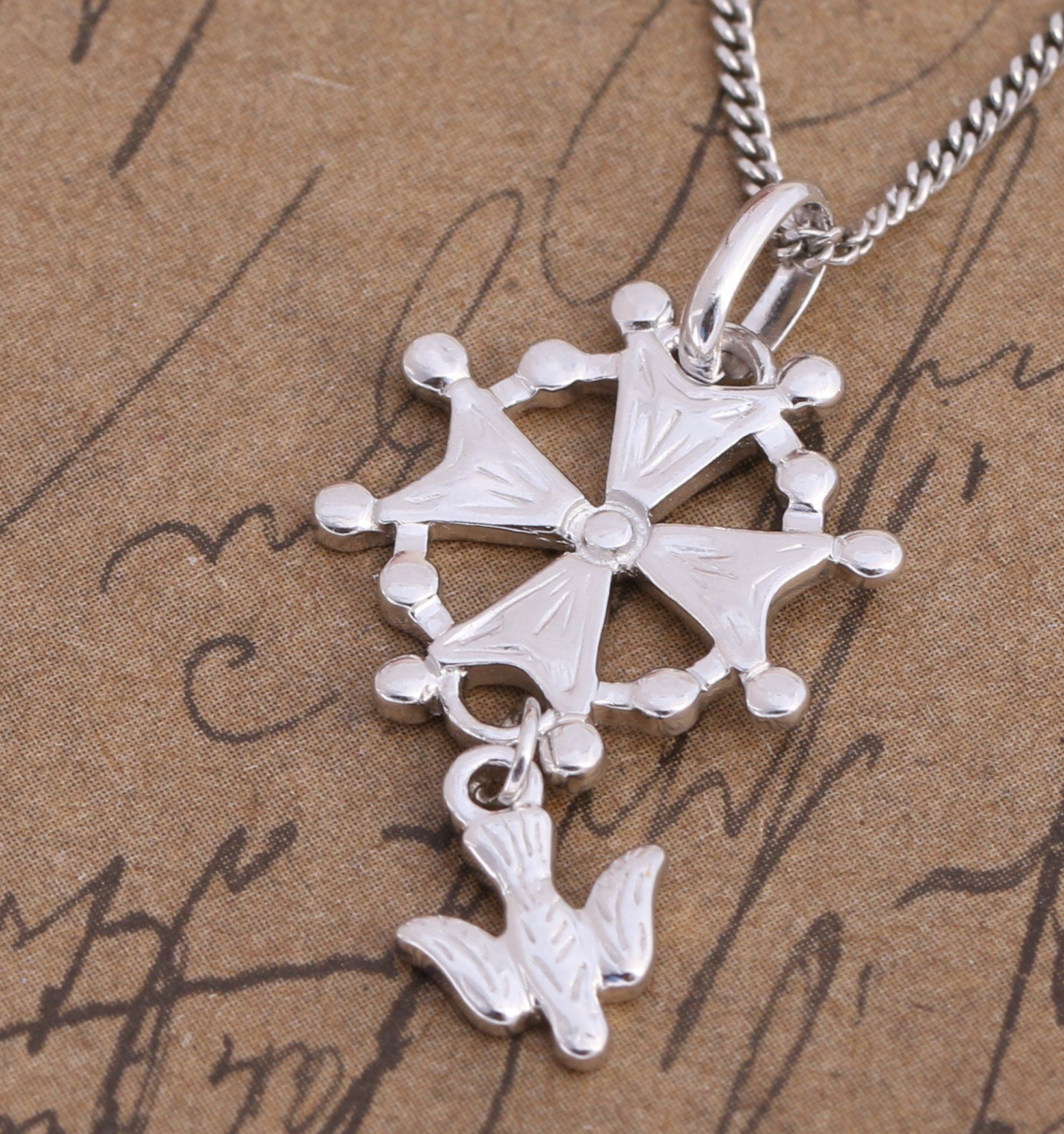 Collier 50cm | croix huguenote protestante | en argent massif 925 rhodiée | ensemble pendentif et chaine dans sa boite cadeau pour homme