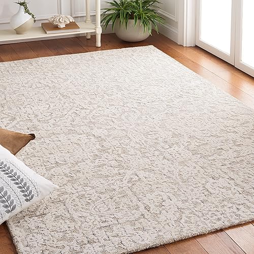 Safavieh Metro Collection MET879B - Alfombra de lana floral contemporánea hecha a mano 5 x 8 pies beige y marfil