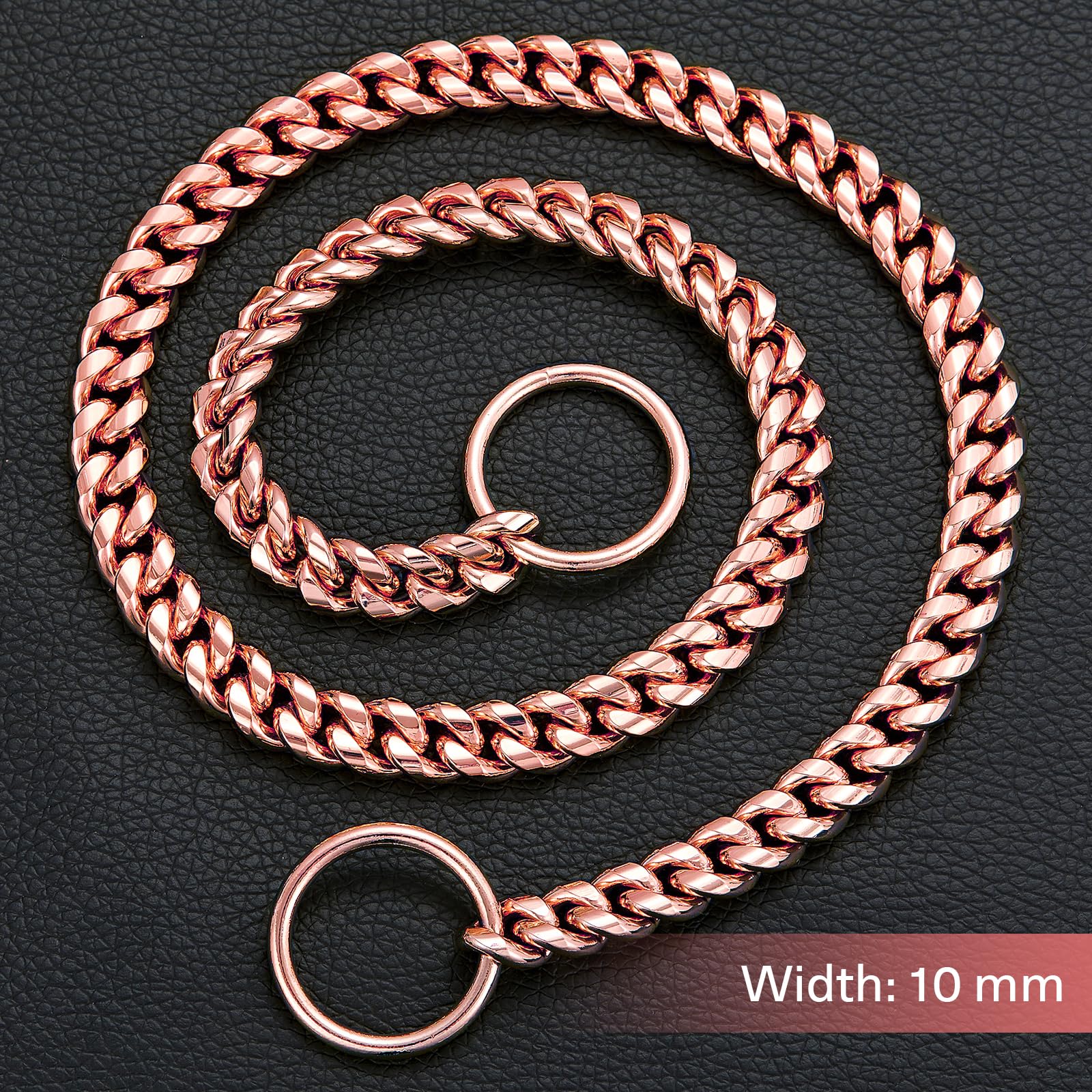 RoseGold Chain Dog Collar,Dog P Chains,10mm Wide Solid Cuban Link Chains Stainless Steel Metal Links Walking Slip Training Collar for Dogs(10inch,RoseGold) - Image 4
