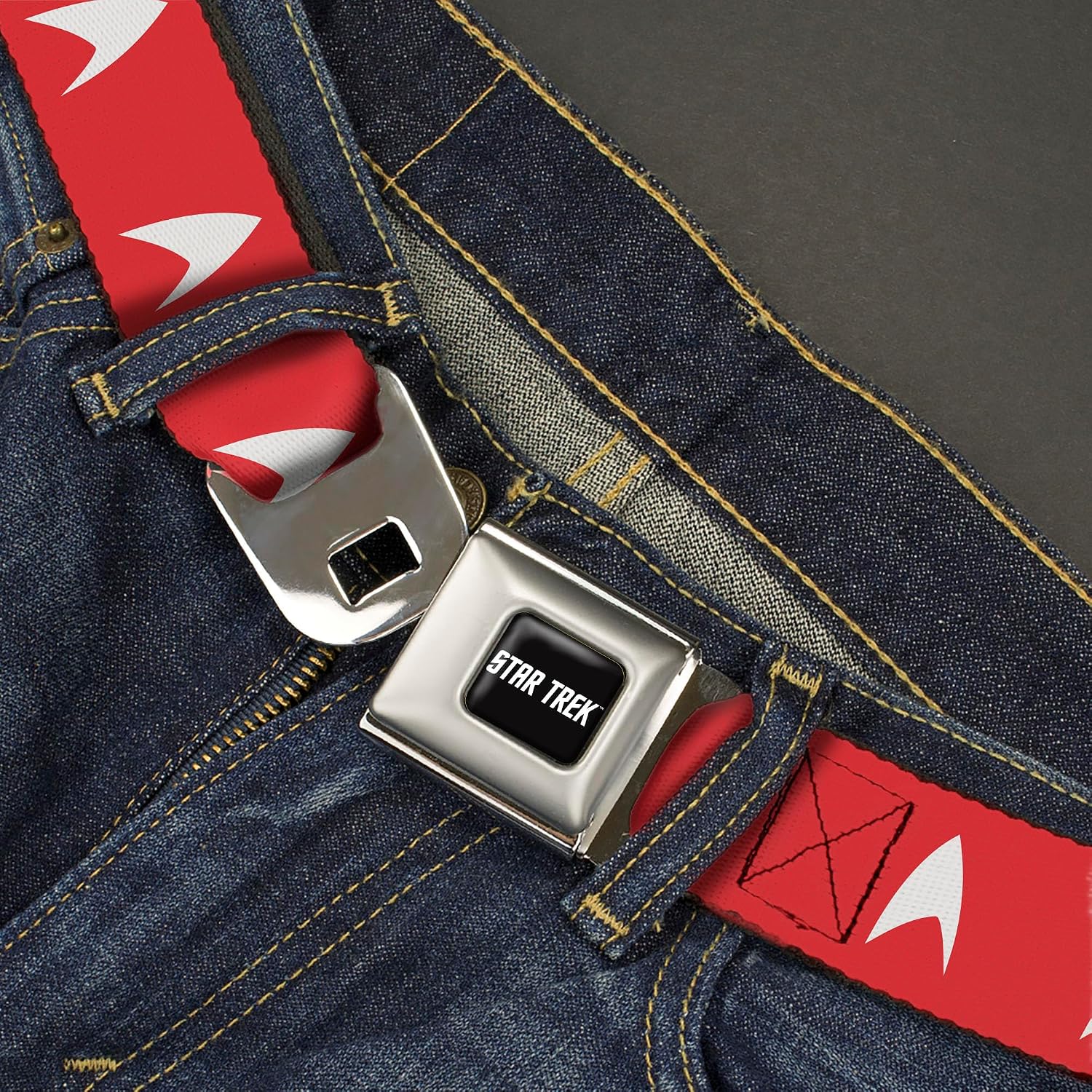 Star Trek Belt, Seatbelt Buckle Belt, Star Trek Starfleet Insignia Red White, Adjustable