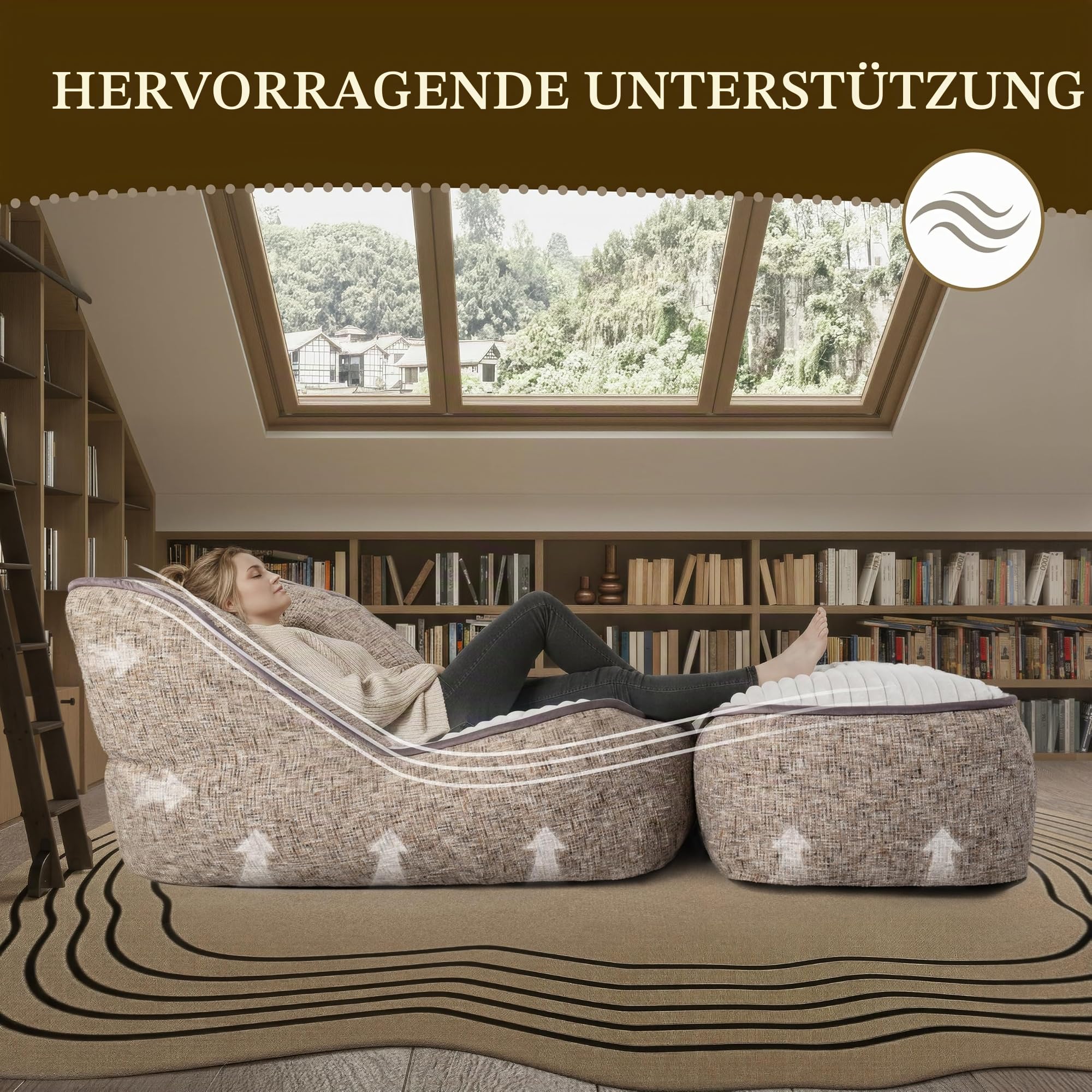 Lounge Relaxsessel Sofa, Bequeme Gepolsterte Couch mit Fußstütze, Modernes Großes Plüsch-Chaiselongue für Innenräume, Perfekter Lesesessel für Wohnzimmer, Schlafzimmer und Wohnung