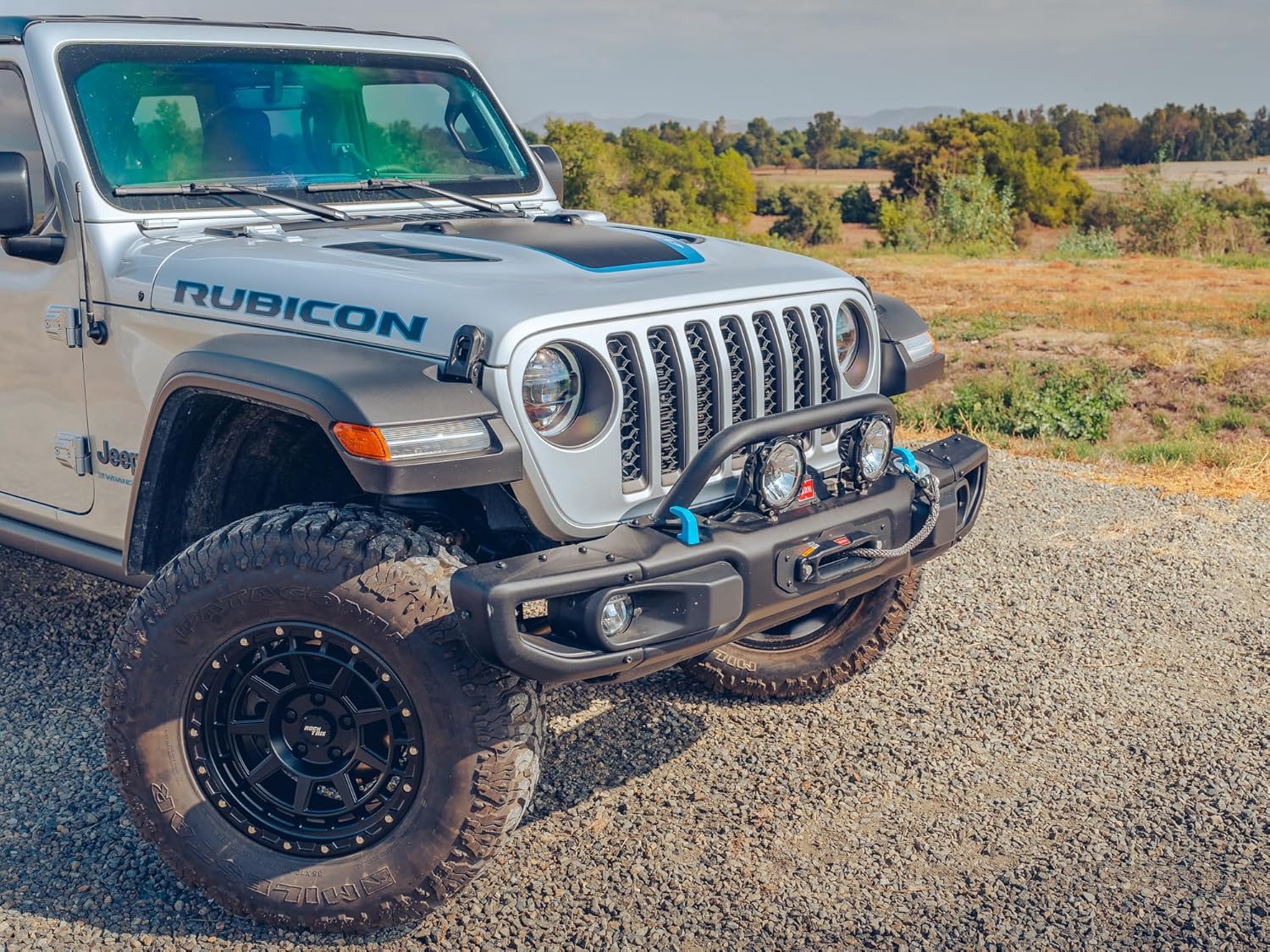 RockTrix Black Front Brush Guard, Tall 5.8 inch Height to Clear Winch, Compatible with 2018+ Jeep Wrangler JL, 2019+ Gladiator JT - Steel Bar Grille Guard for Steel Rubicon Bumper, Replaces 82215351