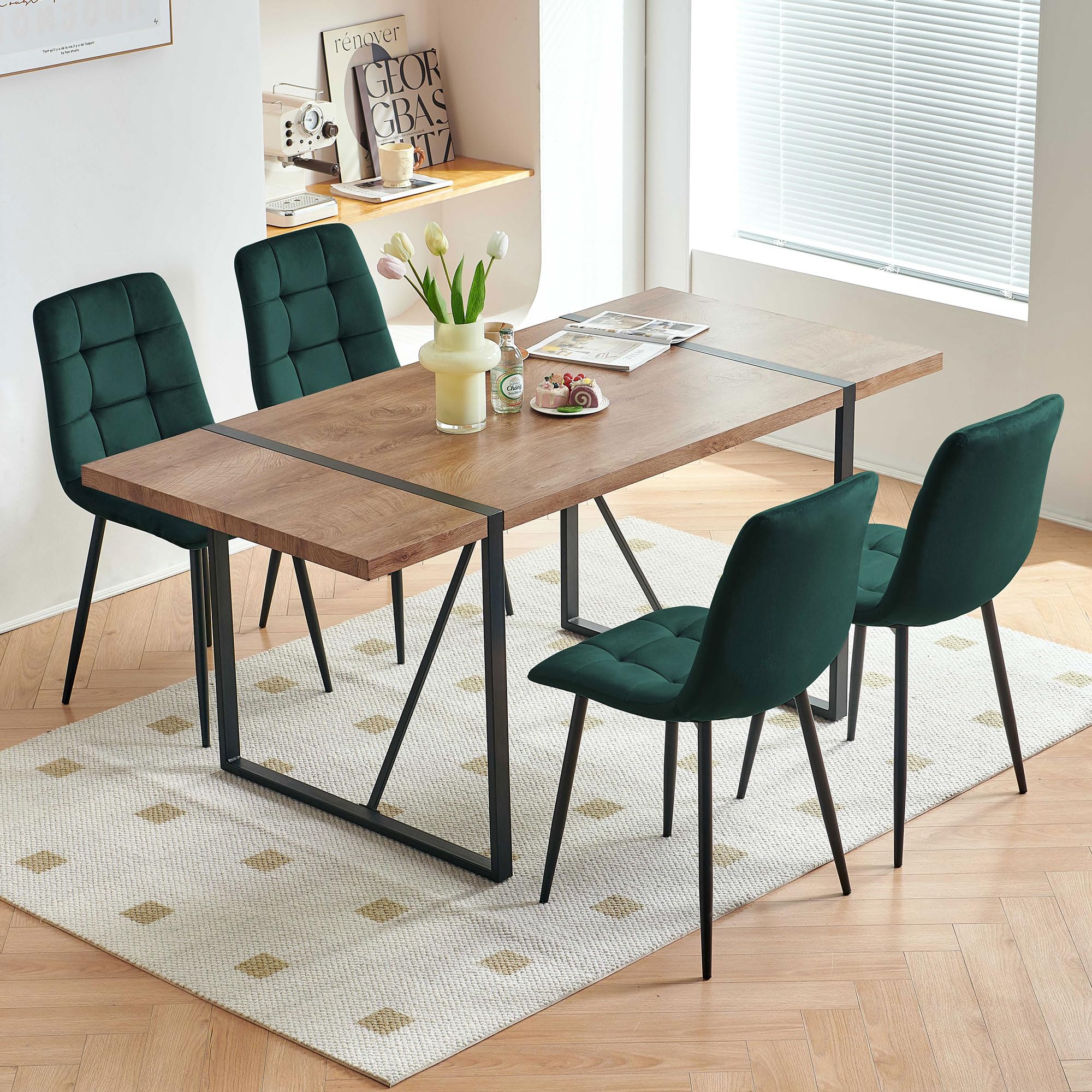  Nordicana 66 Inch Industrial Rustic Dining Table and Chair Set - Perfect for Kitchen Use, Green Velvet
| Nordicana Green Velvet 66 Inch Dining Set - Ideal for 4, Industrial Rustic Style Chairs and Table
| Nordicana Rustic Green Velvet 66 Inch Dining Table