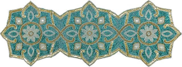 Linen Clubs Hand Made Beaded Table Runner 13x36 Inch in Teal Gold silver heart design,produced by skilled village Artisans in India - A Beautiful Complements to Dinner Table Decor Offered