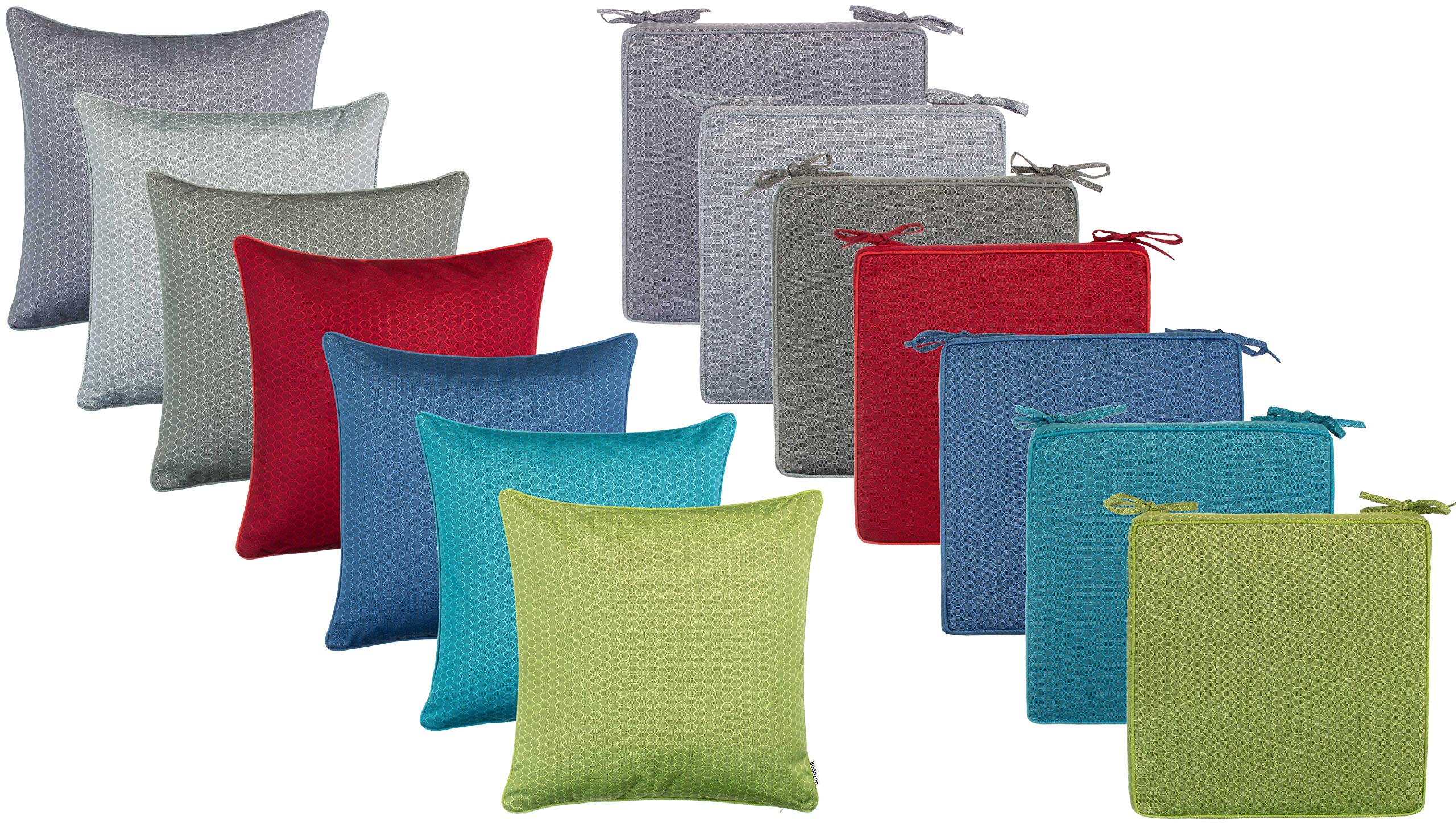 Brandsseller Lot de 4 Coussins d’extérieur 45 x 45 cm Imperméables avec Passepoil Structure alvéolaire Bleu Aqua