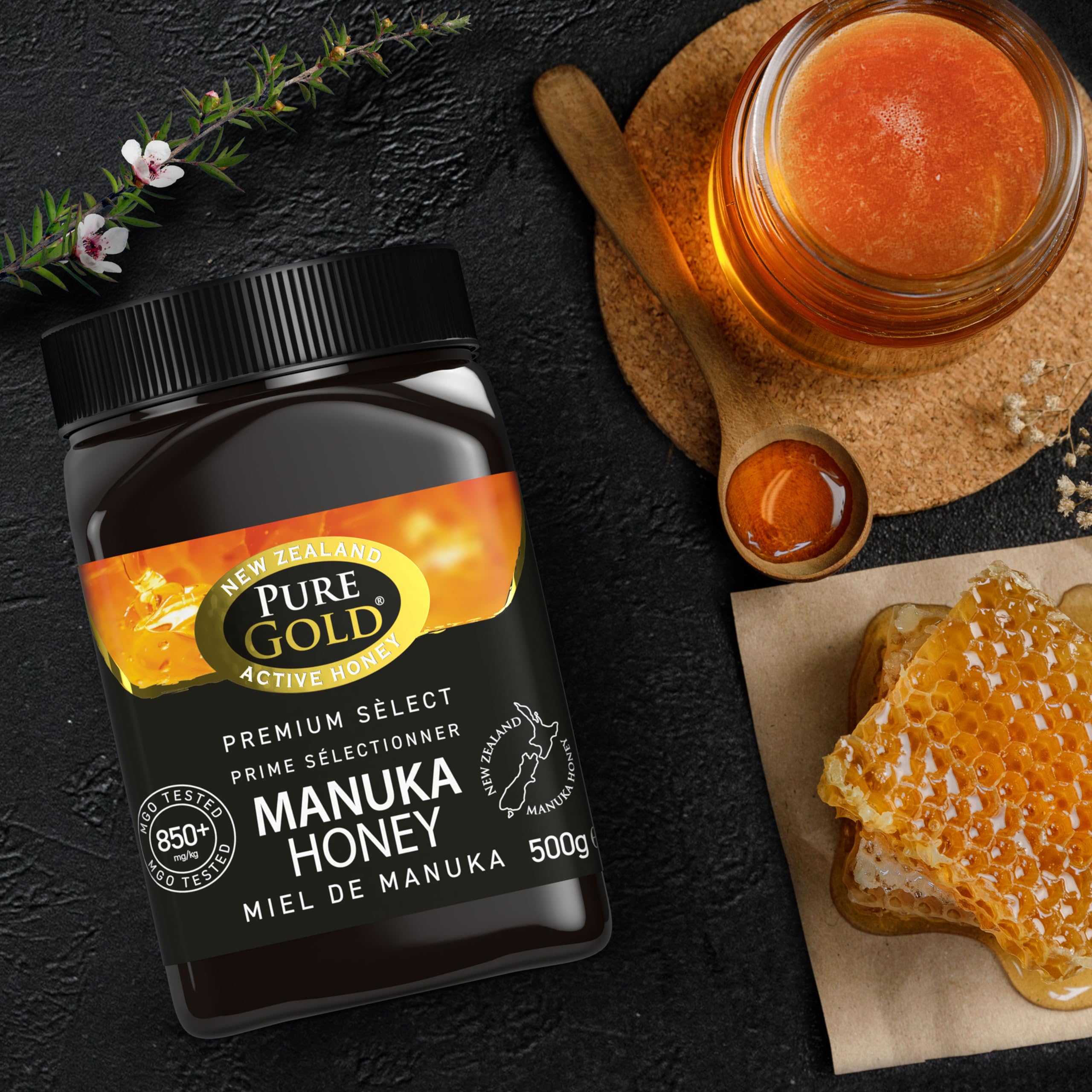 Pure Gold Manuka Honig 850+ MGO zertifiziert, Premium Neuseeland Manuka Honey 500g