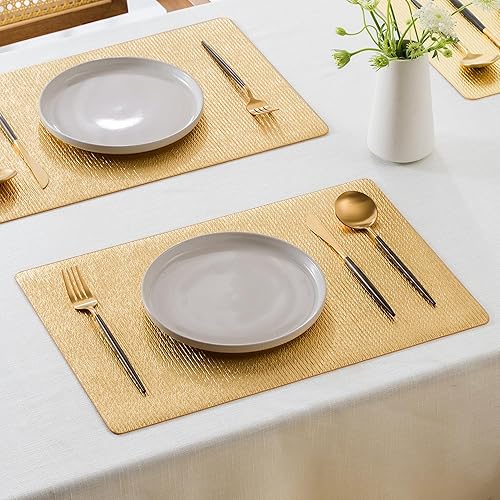 Miniatura 3 de Jovono Juego de 4 manteles individuales de piel sintética, impermeables, lavables, fáciles de limpiar, resistentes al calor, tapete de vinilo para