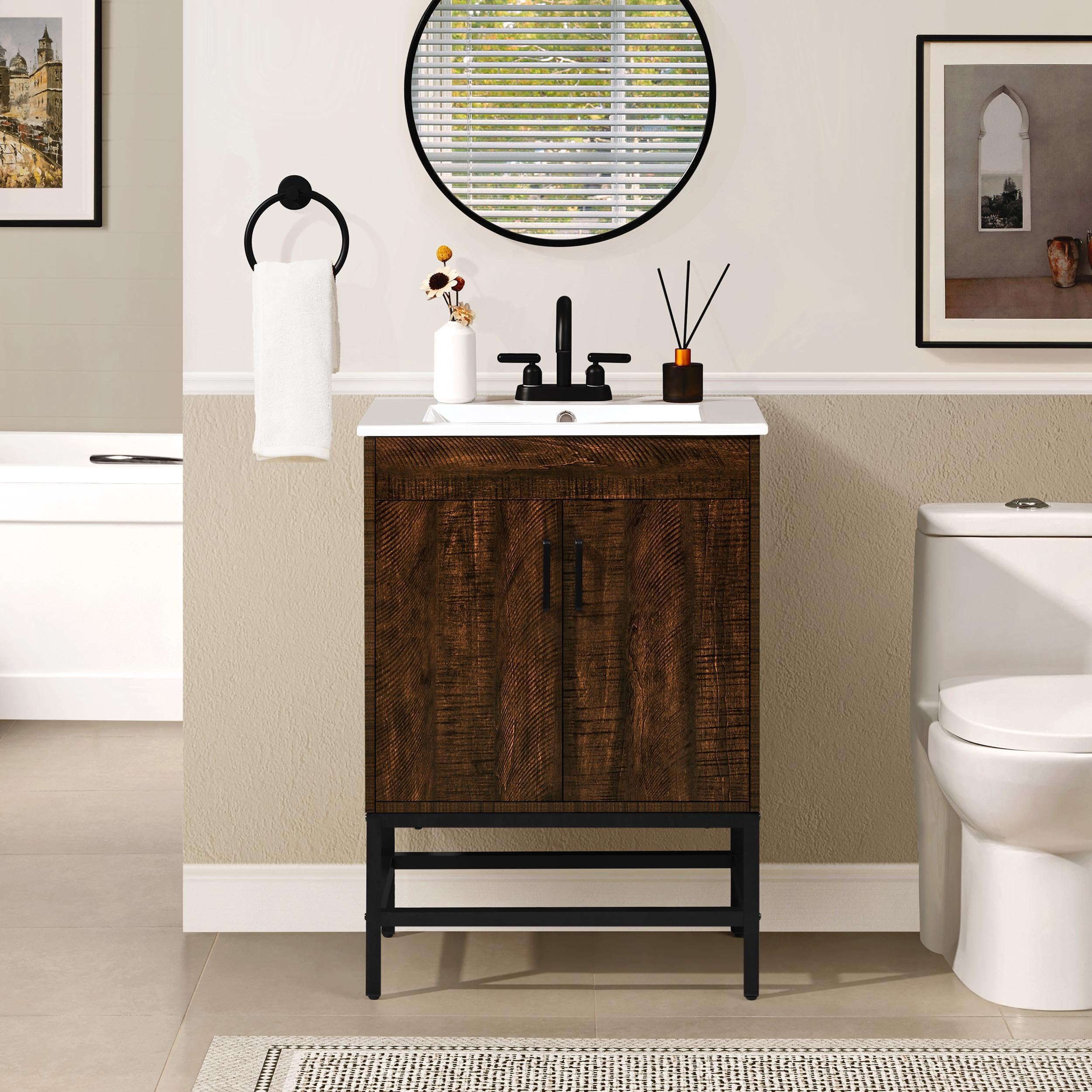Amazon.com: Yaheetech 24.5" Bathroom Vanity with Sink, Vintage Bathroom Sink Cabinet with 2 ...