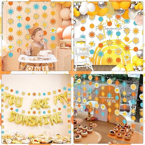 Miniatura 6 de Guirnalda de papel bohemia para decoración de fiesta de sol, pancarta retro preencordada de 44 pies, perfecta para el primer viaje alrededor del