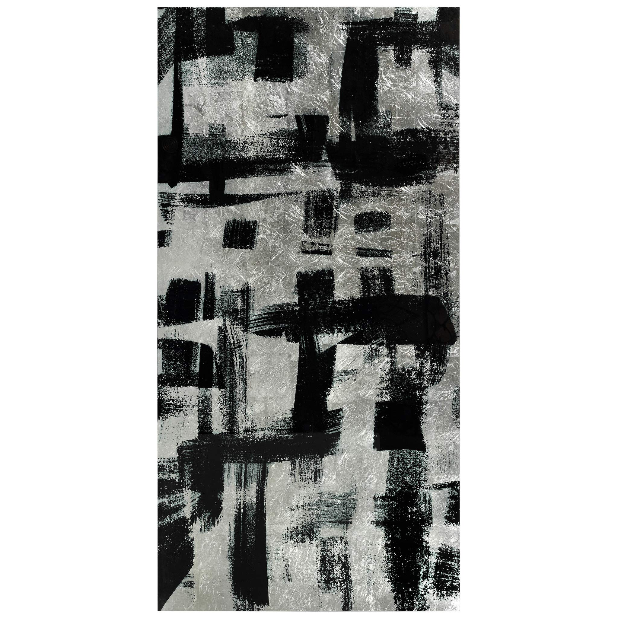 Empire Art Direct Abstract Wall Art Reverse Printed on Tempered Glass Leaf Ready to Hang,Living Room,Bedroom ＆ Office, 72" x 36" x 0.2", Black, Silver