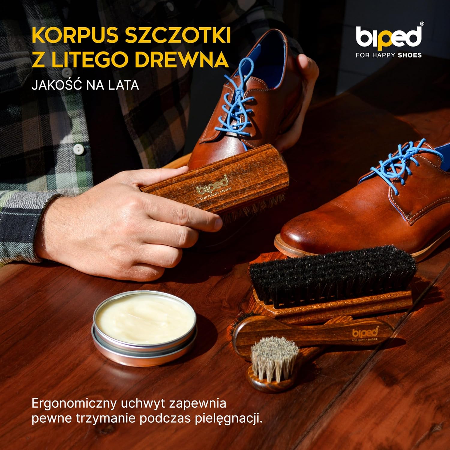 biped Набор из 4 щеток для обуви Classic в коробке — 2 щетки для нанесения крема + 2 щетки для полировки из конского волоса — комплект из букового дерева для ухода за обувью z2487