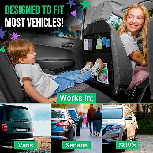 Miniatura 4 de Paquete de 2 alfombrillas protectoras para asiento trasero, organizador de automóvil para niños, organizador de almacenamiento de automóvil,