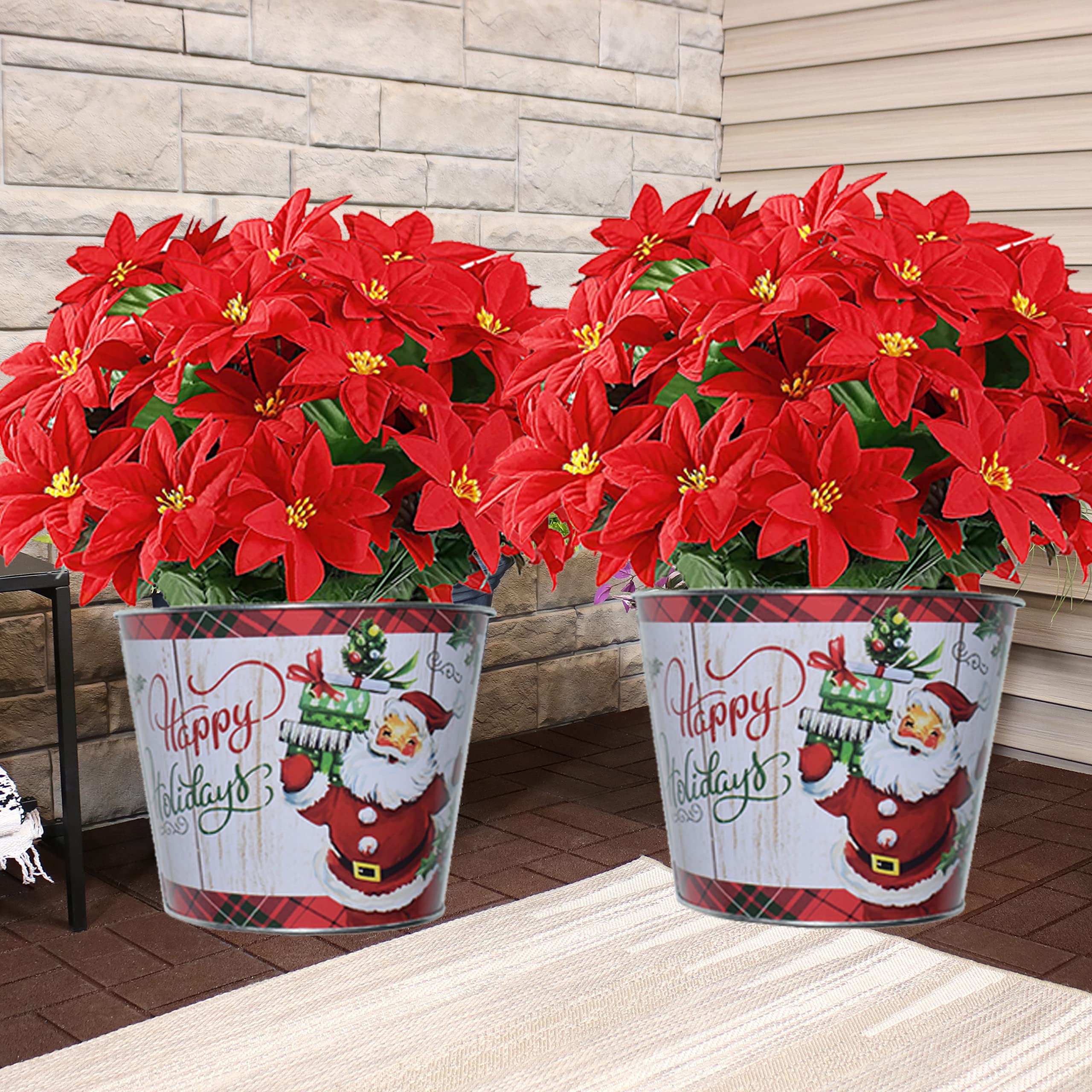 2 Stück Weihnachts-Blumentöpfe Aus Metall, Rot Mit Schleife – Retro Dekoration Für Balkon & Garten