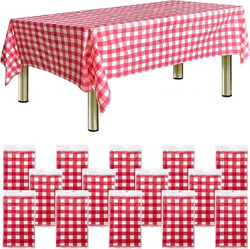 Smarty Kiddo Plastic Checkered Tablecloths 14 Pack 108" x 54" Waterproof Table Covers for Events Parties Picnic Disposable Tablecloth